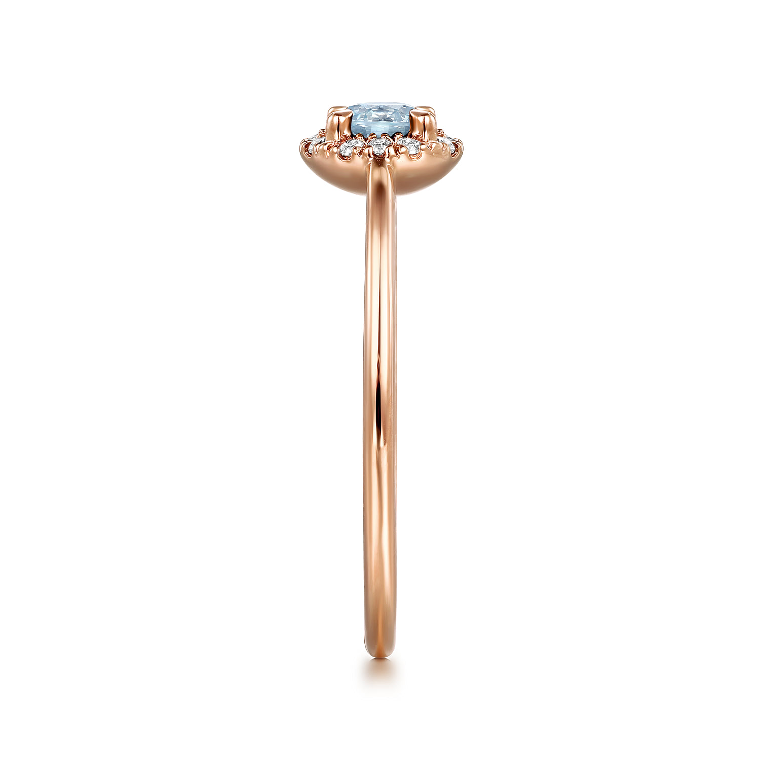 Aquamarine and Diamond Halo Promise Ring in 14K Rose Gold, photograph 4