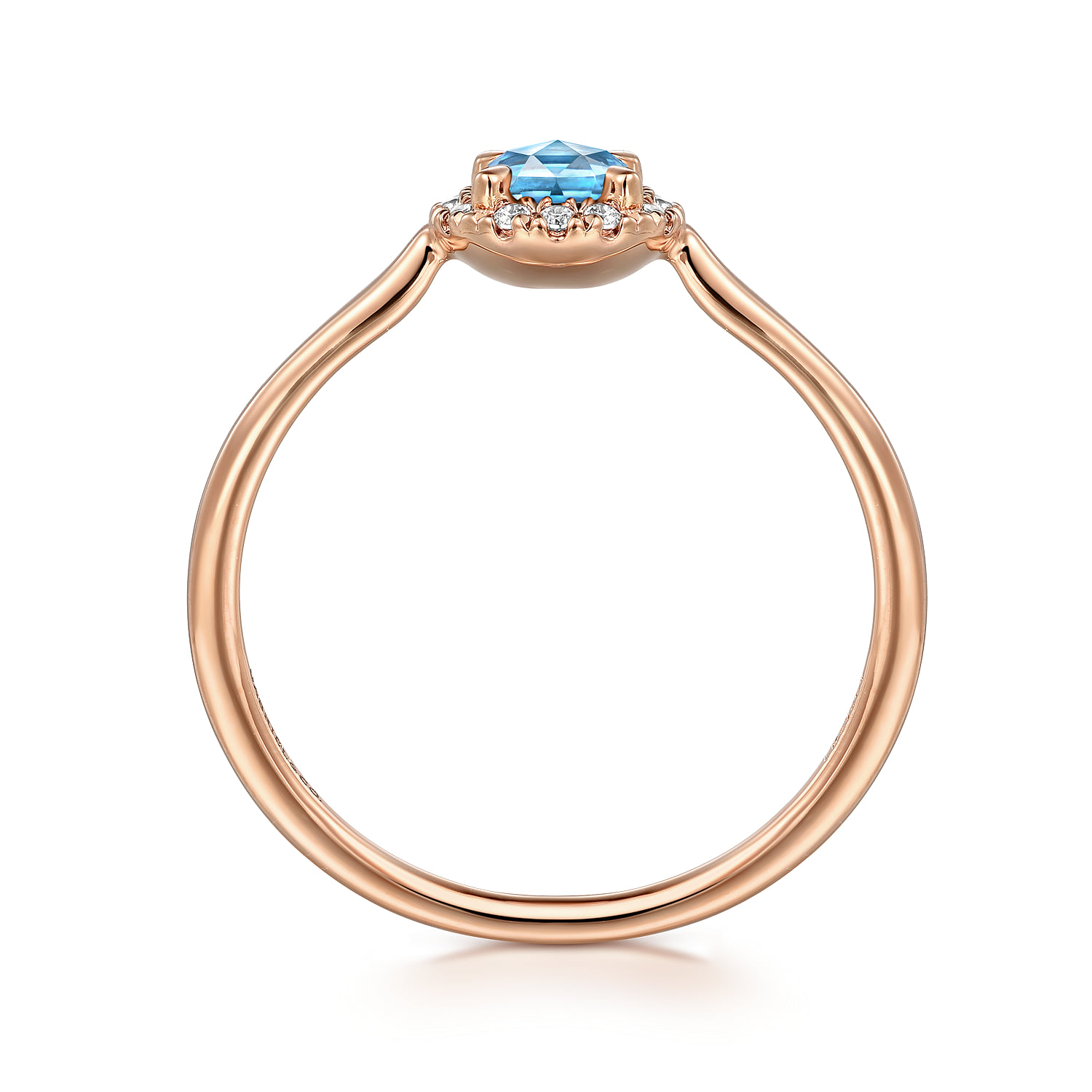 Blue Topaz and Diamond Halo Promise Ring in 14K Rose Gold, photograph 2