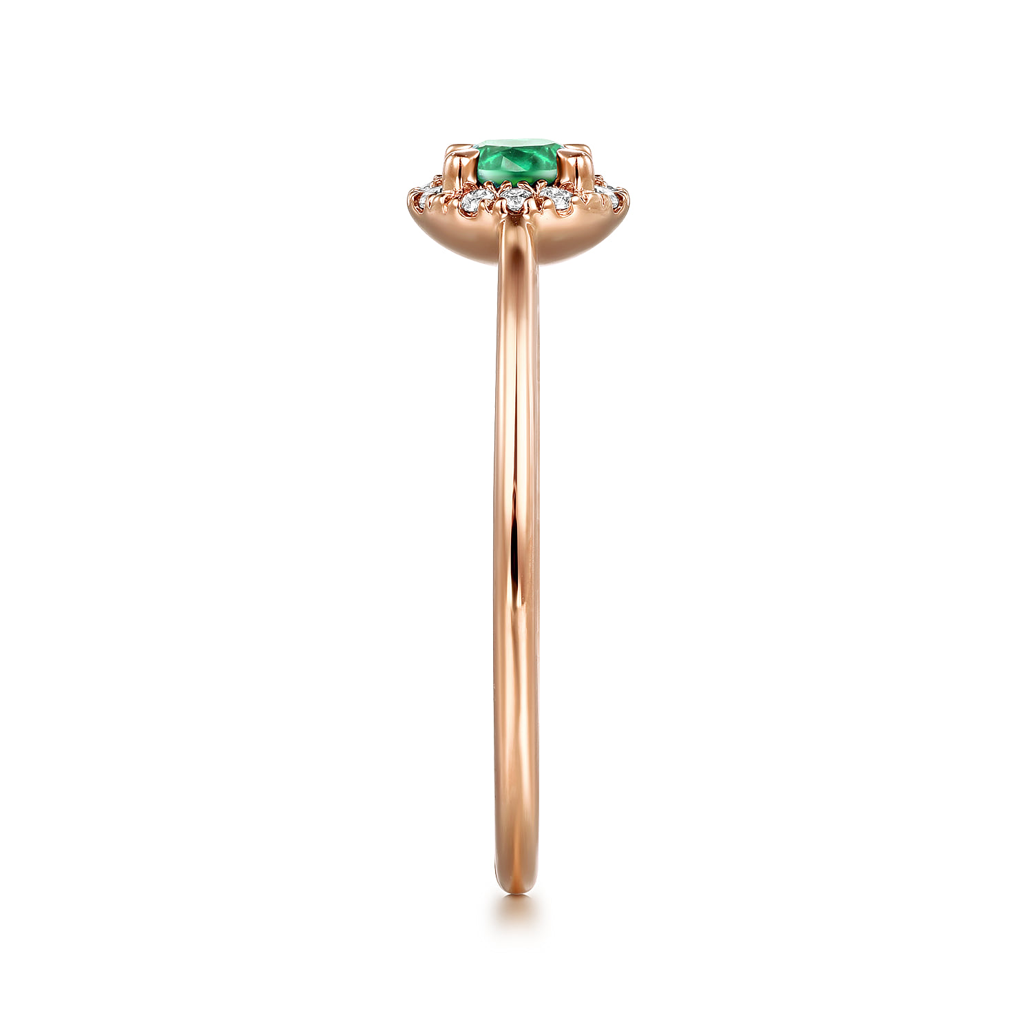 Emerald and Diamond Halo Promise Ring in 14K Rose Gold, photograph 4