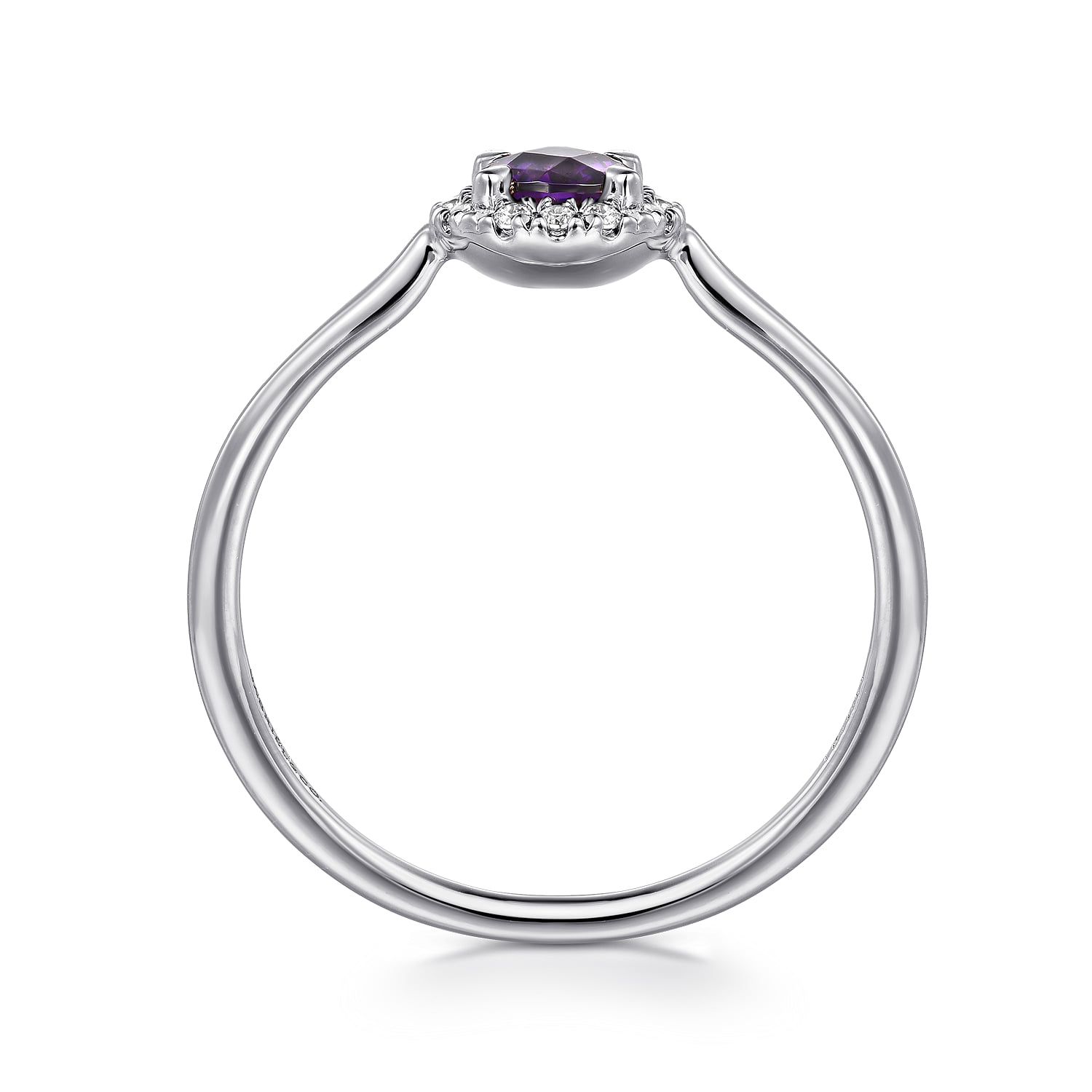Amethyst and Diamond Halo Promise Ring in 14K White Gold, photograph 2