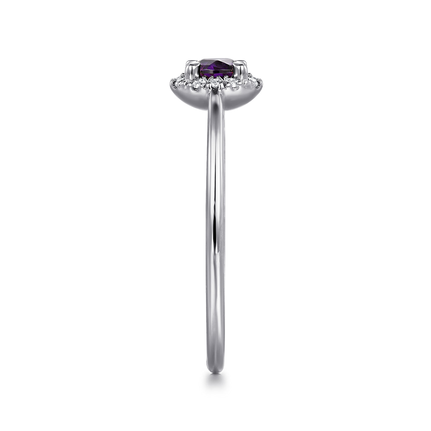 Amethyst and Diamond Halo Promise Ring in 14K White Gold, photograph 4