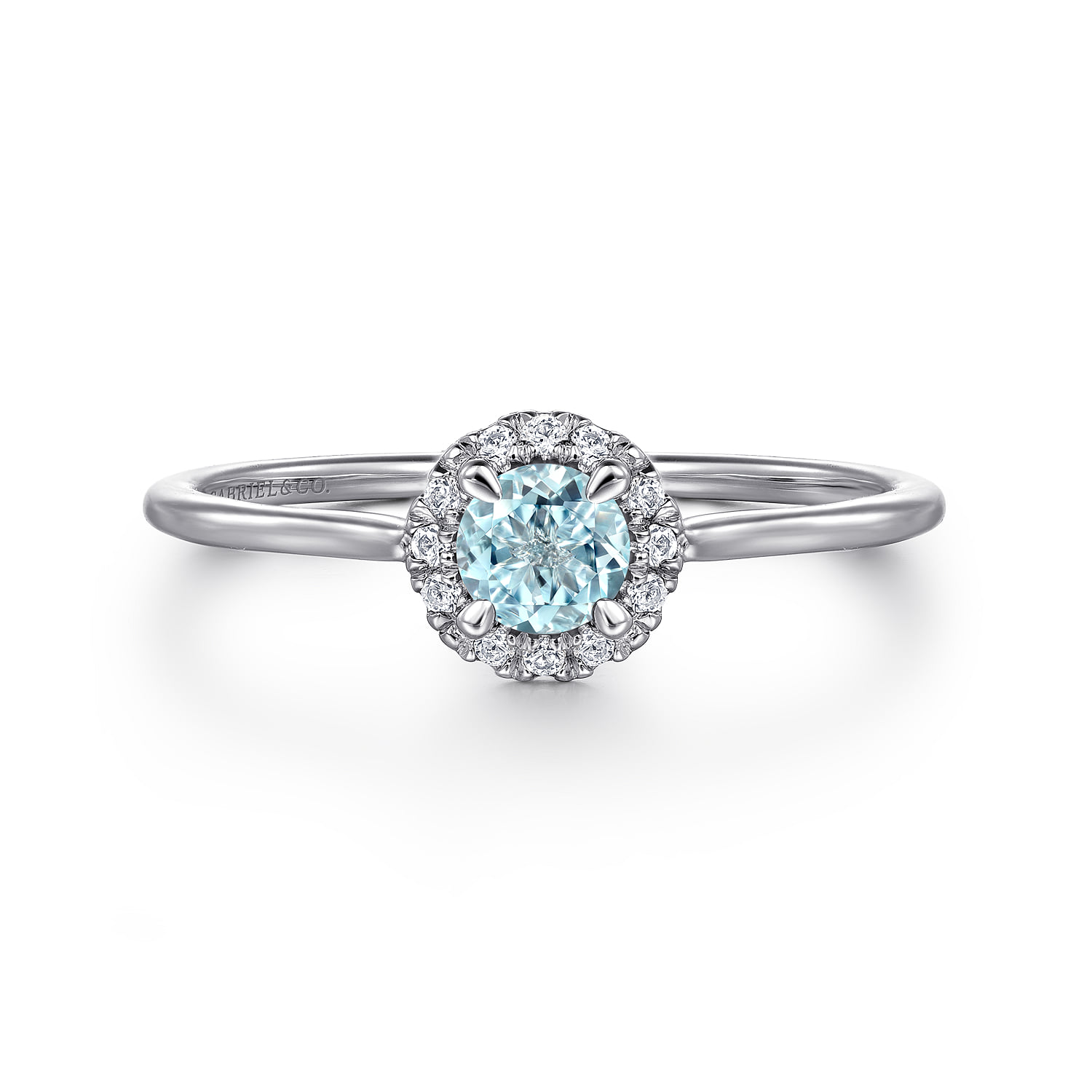 Aquamarine and Diamond Halo Promise Ring