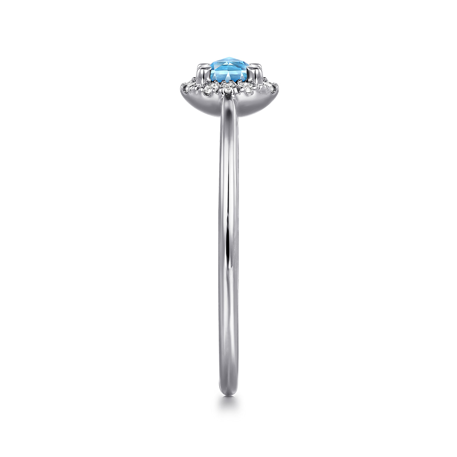 Blue Topaz and Diamond Halo Promise Ring in 14K White Gold, photograph 4