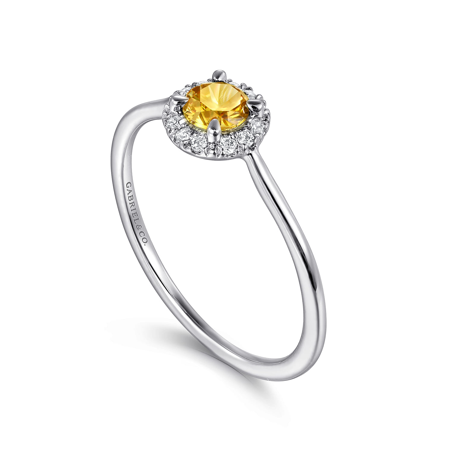 Citrine and Diamond Halo Promise Ring in 14K White Gold, photograph 3