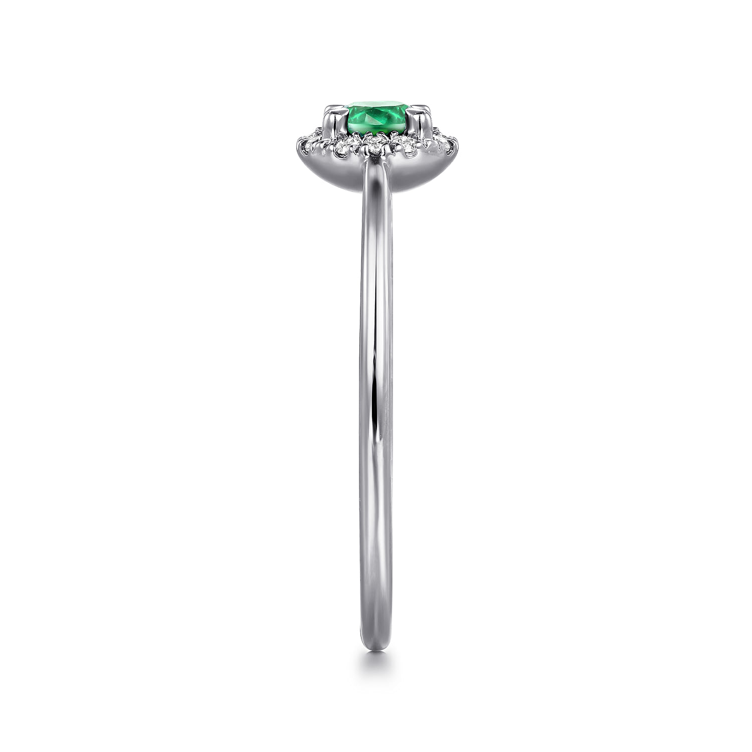 Emerald and Diamond Halo Promise Ring in 14K White Gold, photograph 4