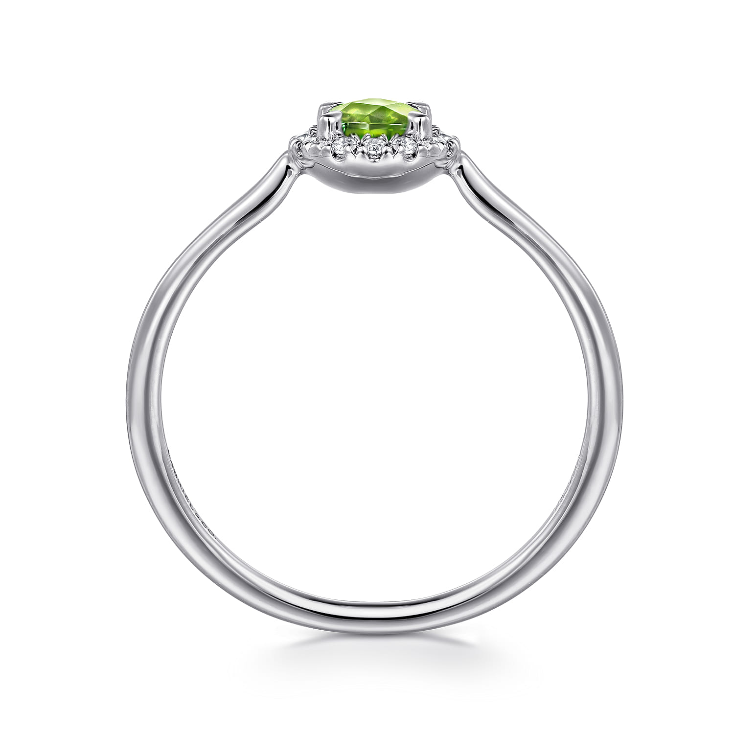 Peridot and Diamond Halo Promise Ring in 14K White Gold, photograph 2