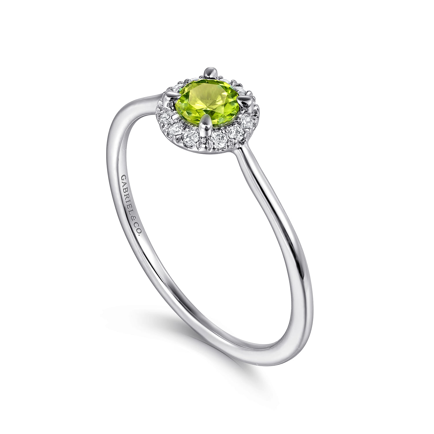 Peridot and Diamond Halo Promise Ring in 14K White Gold, photograph 3