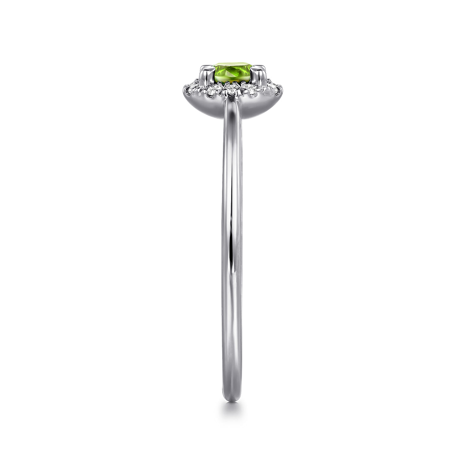 Peridot and Diamond Halo Promise Ring in 14K White Gold, photograph 4