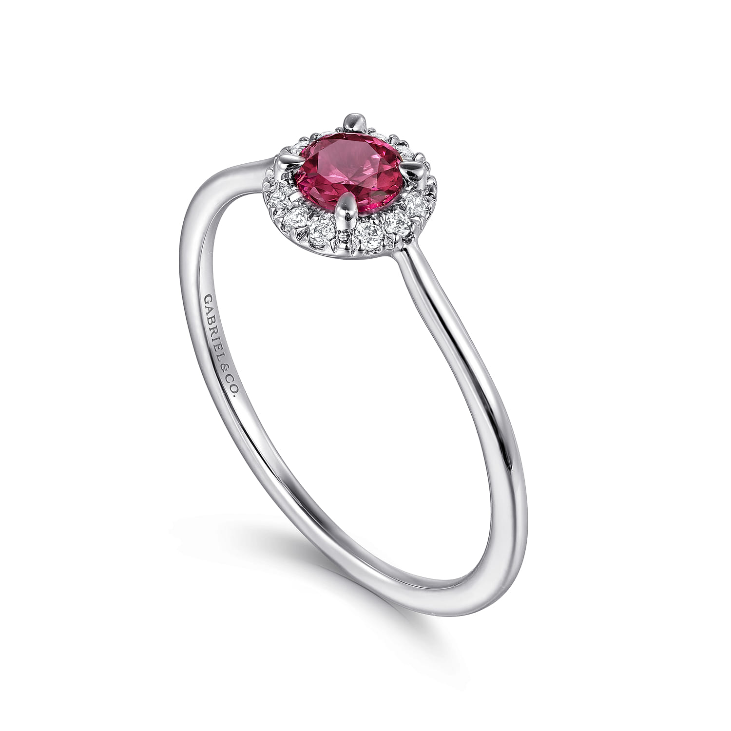 Pink Tourmaline and Diamond Halo Promise Ring in 14K White Gold, photograph 3