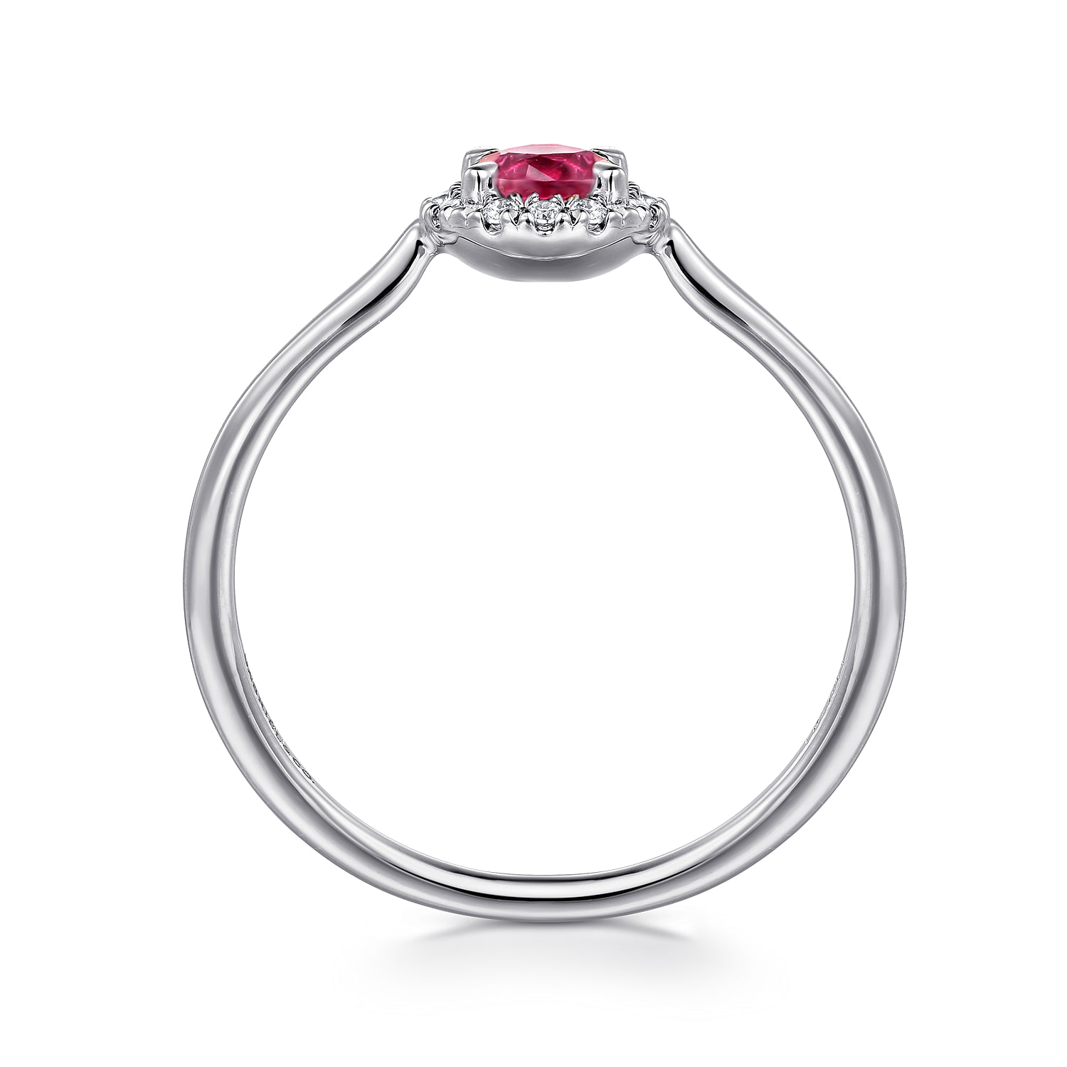 Ruby and Diamond Halo Promise Ring in 14K White Gold, photograph 2