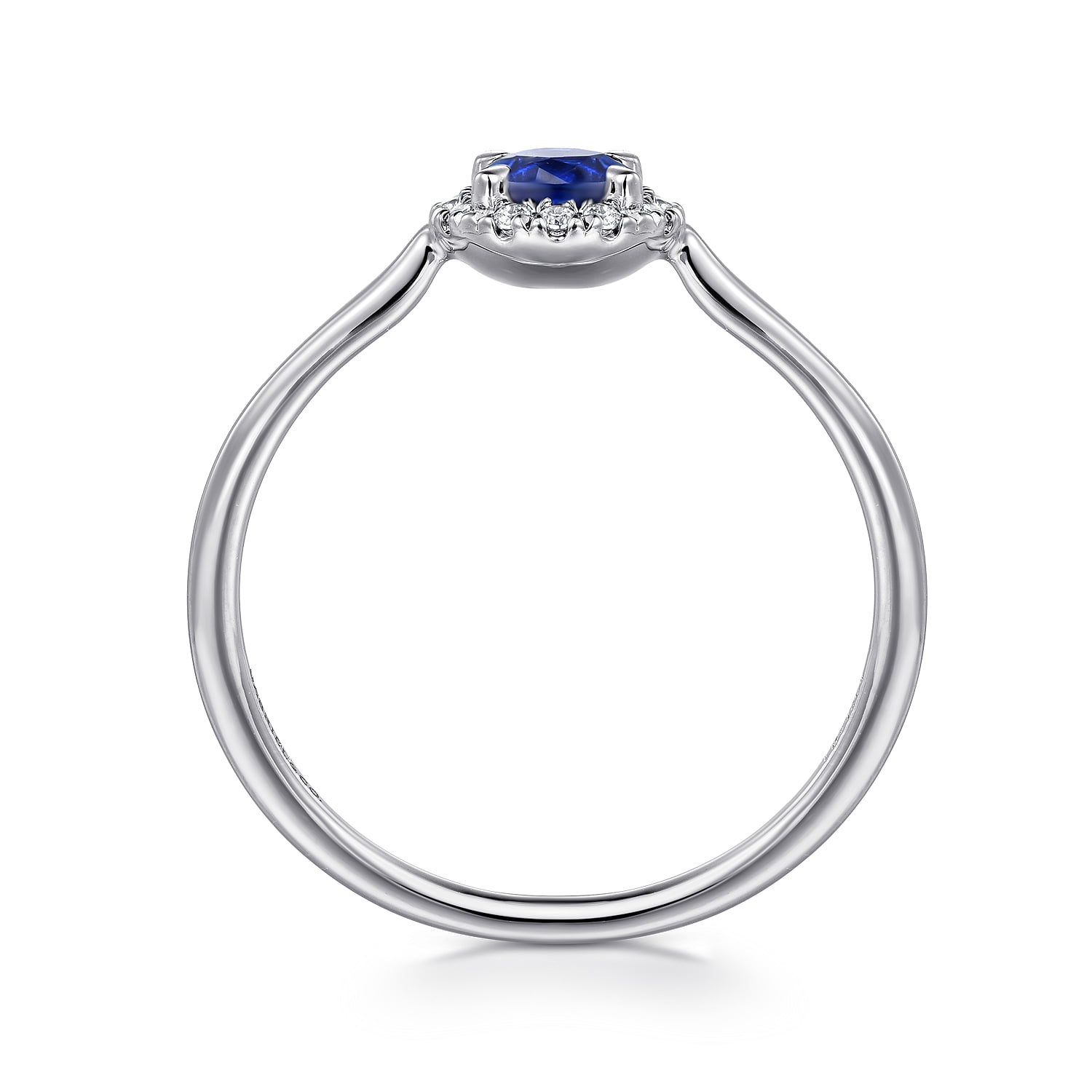Blue Sapphire and Diamond Halo Promise Ring in 14K White Gold, photograph 2