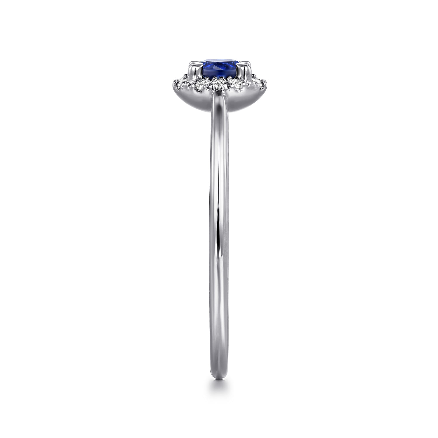 Blue Sapphire and Diamond Halo Promise Ring in 14K White Gold, photograph 4