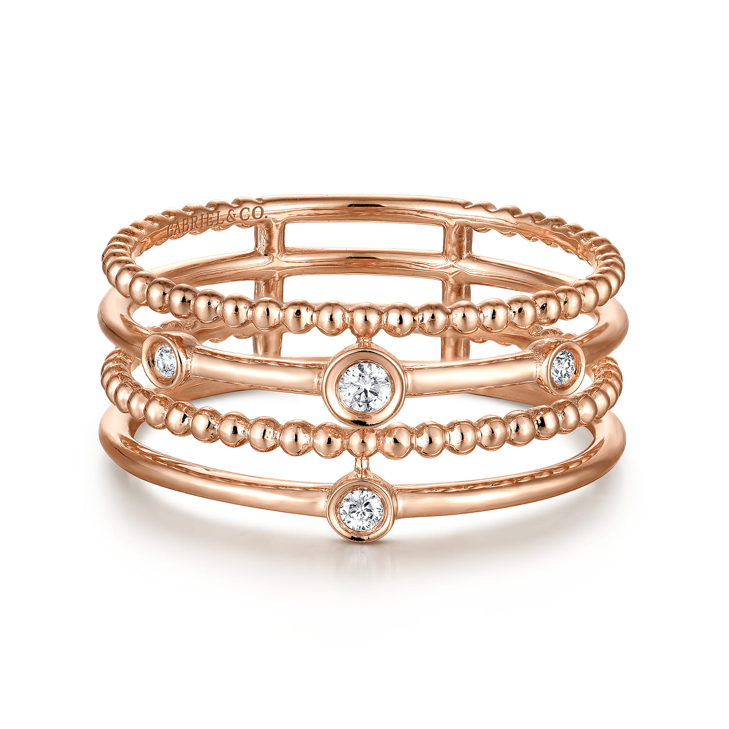 Bezel Set Diamond Station Layered Ring