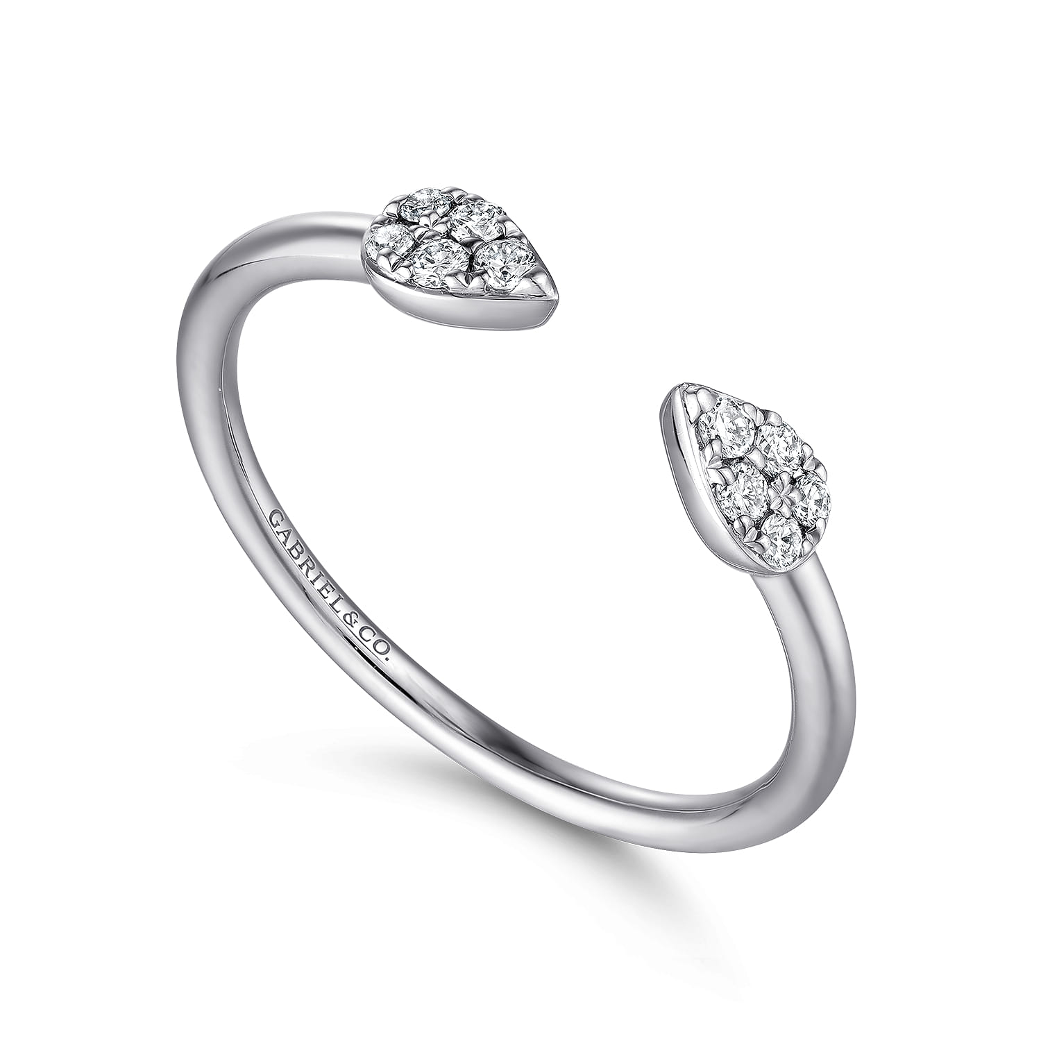 Teardrop Pave Diamond Split Ring in 14K White Gold, photograph 3