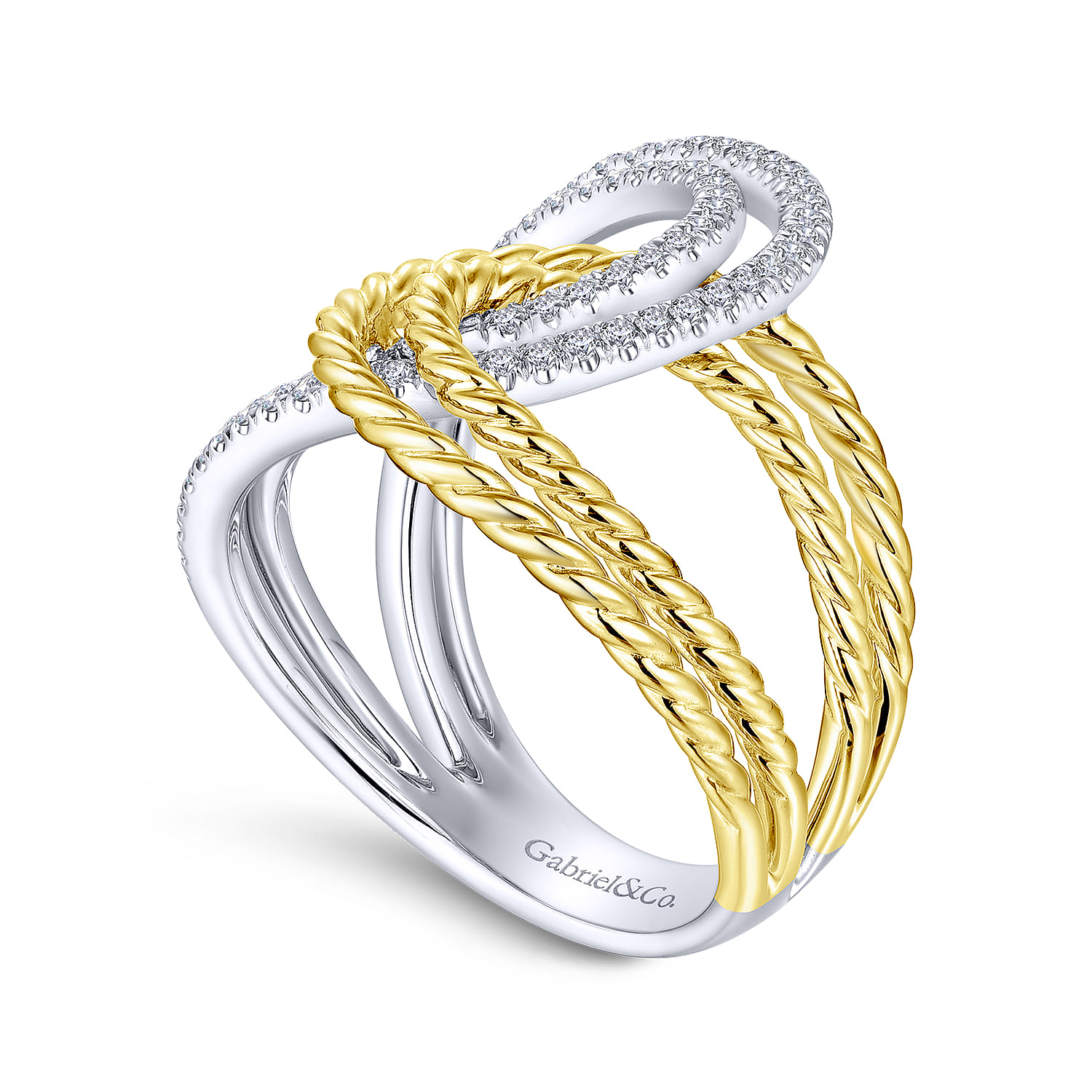 Interlocking Loops Wide Band Diamond Ring in 14K White/Yellow Gold, photograph 3
