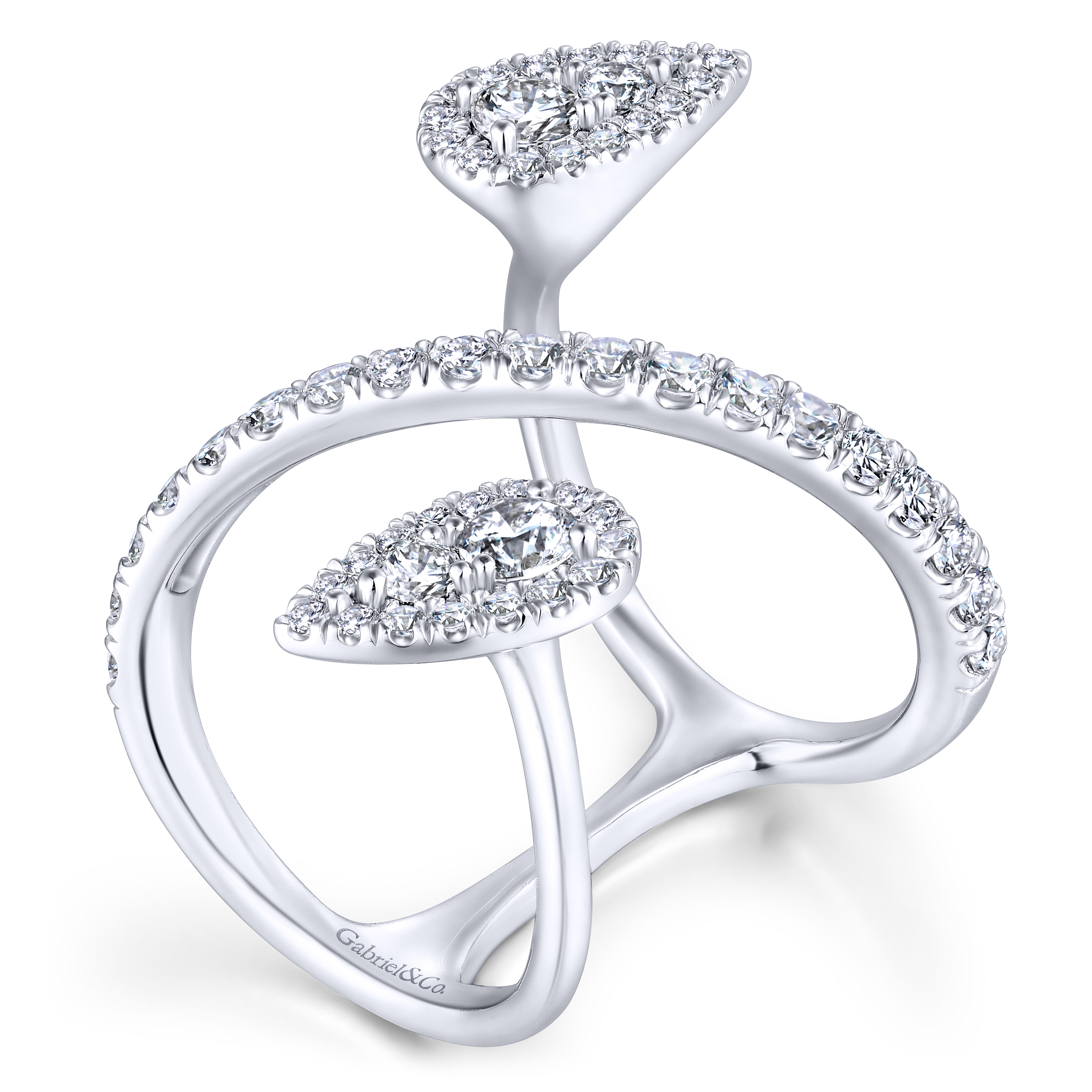 Diamond Pave Teardrops Wrap Ring in 14K White Gold, photograph 3