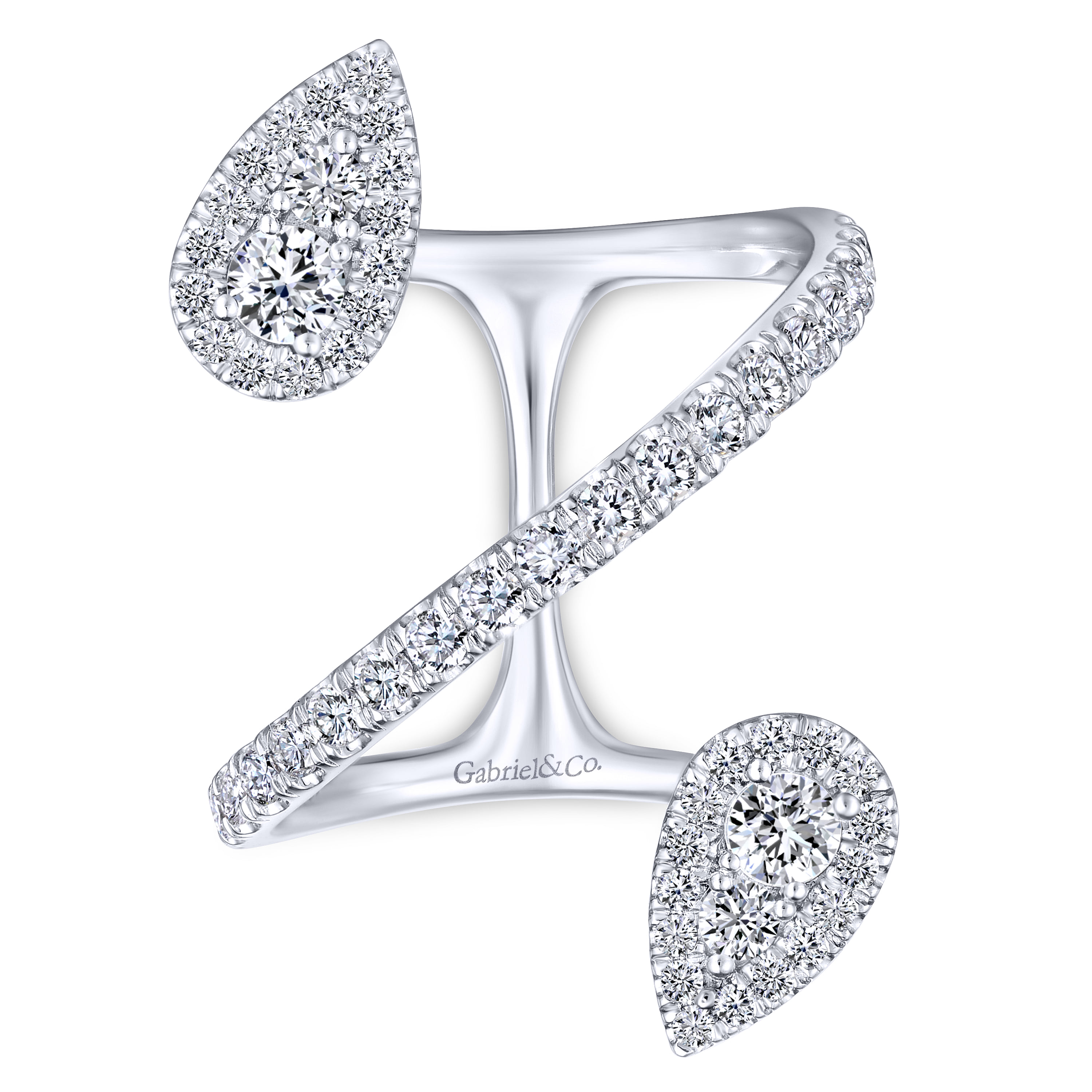 Diamond Pave Teardrops Wrap Ring in 14K White Gold, photograph 4