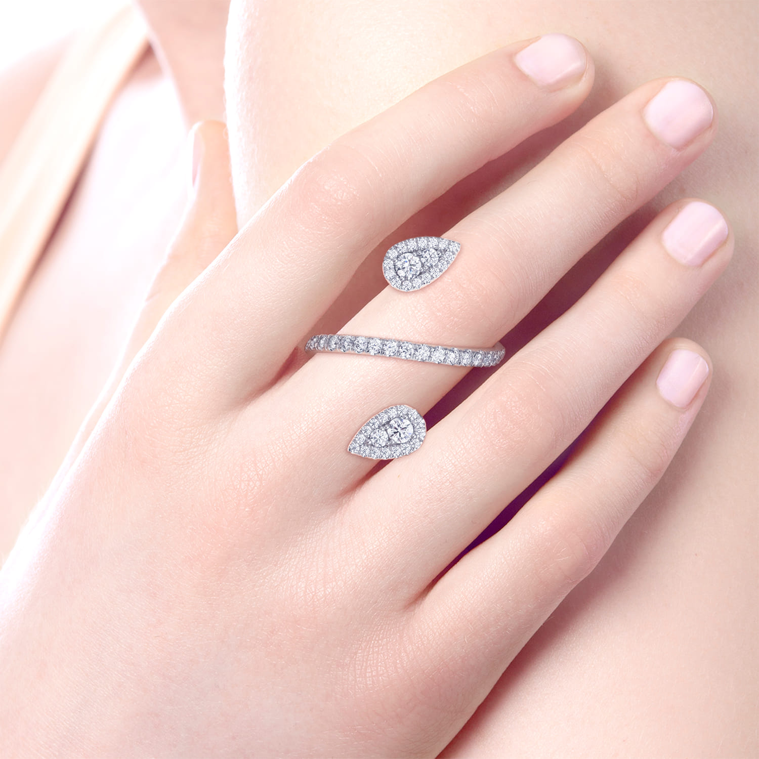 Diamond Pave Teardrops Wrap Ring in 14K White Gold, photograph 5