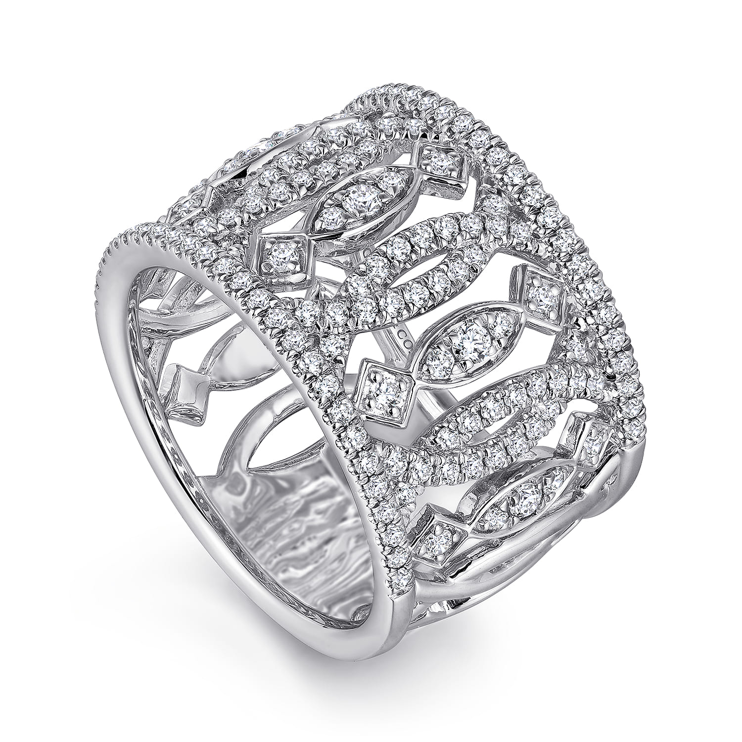 Wide Open Pattern Diamond Ring in 14K White Gold, photograph 3