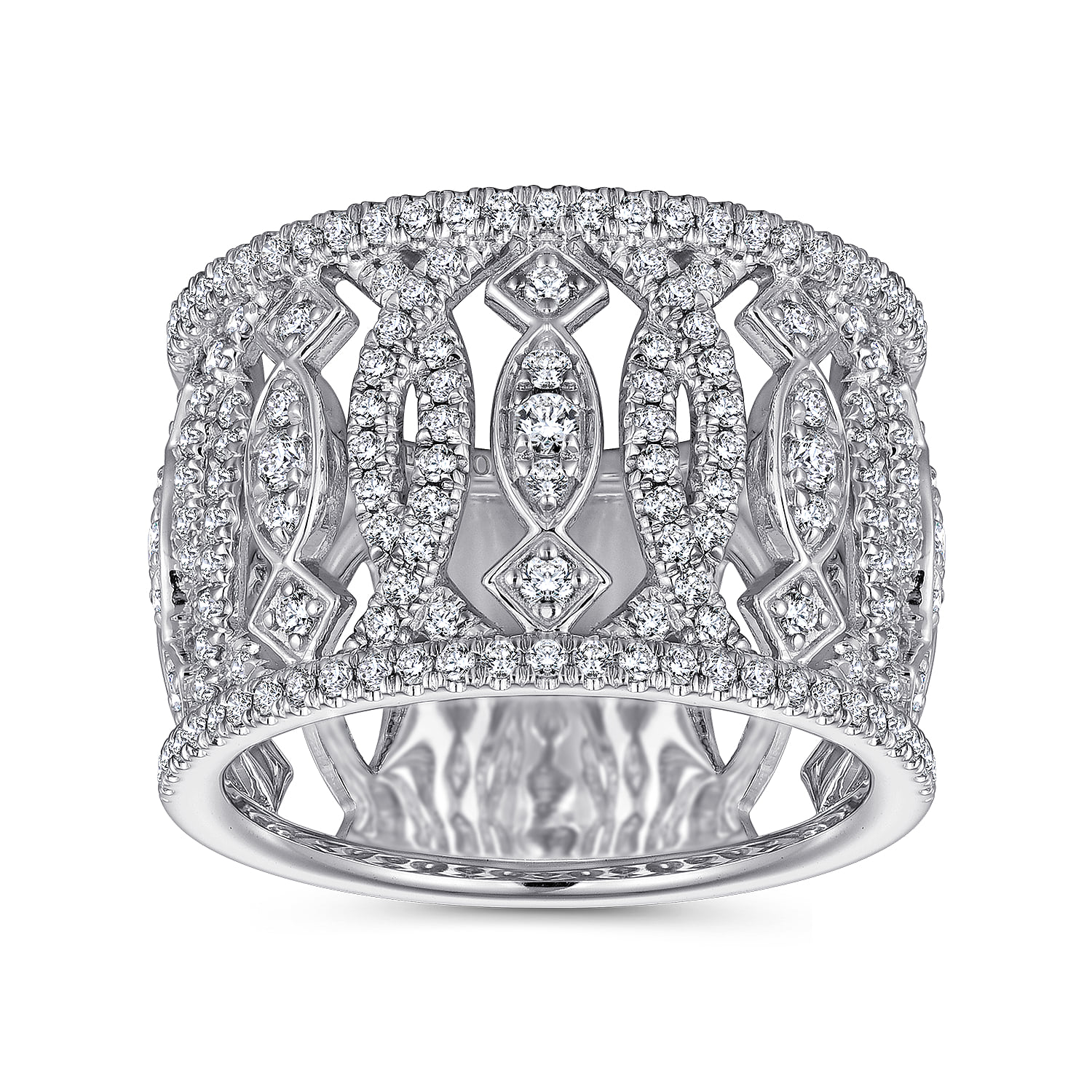 Wide Open Pattern Diamond Ring in 14K White Gold, photograph 4