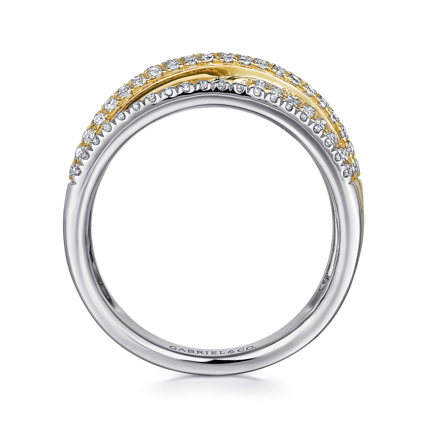 Criss Crossing Multi Row Diamond Ring in 14K White/Yellow Gold, photograph 2