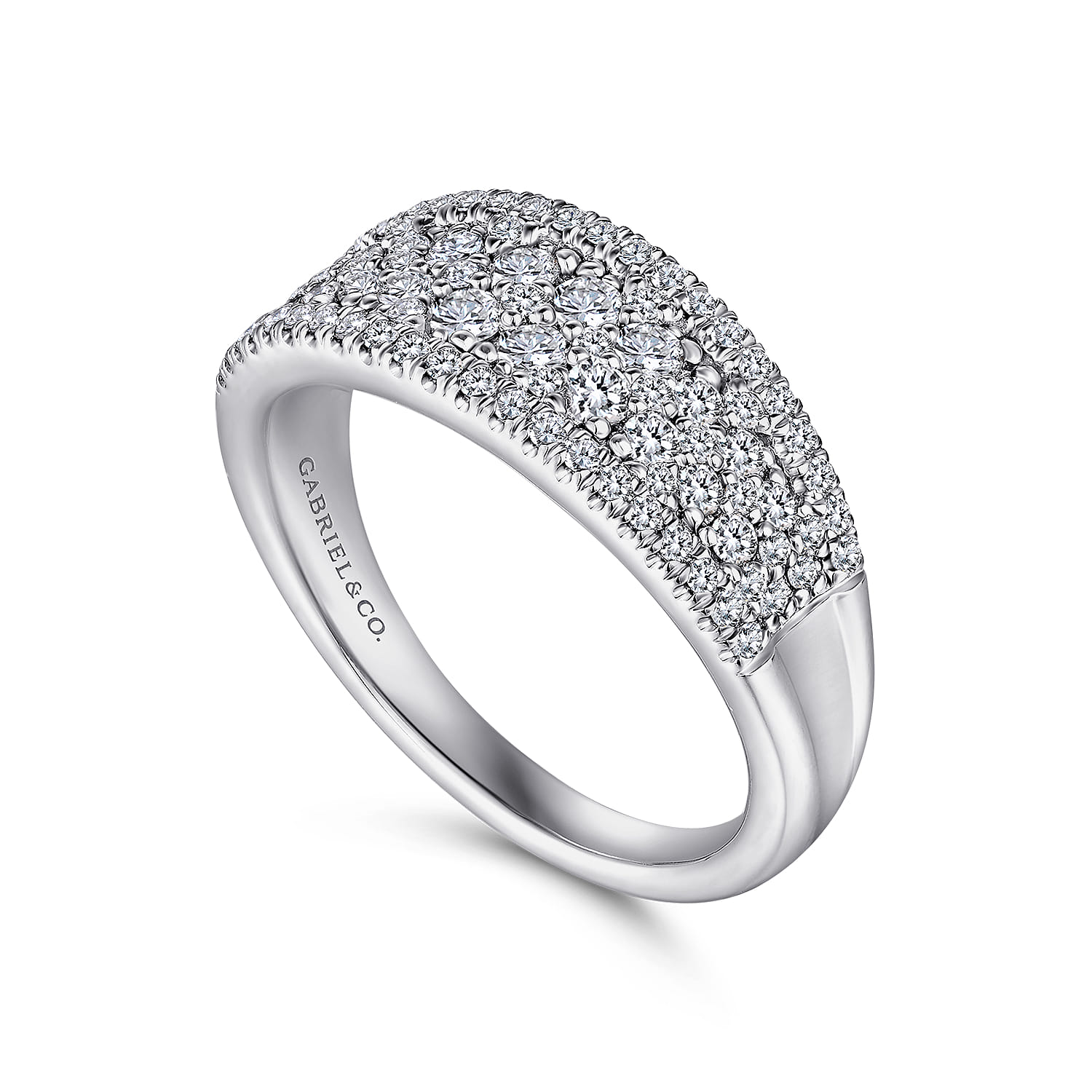 Curved Pave Diamond Ring in 14K White Gold, photograph 3