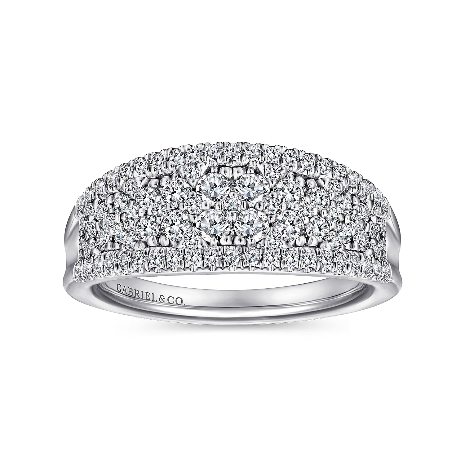 Curved Pave Diamond Ring in 14K White Gold, photograph 4