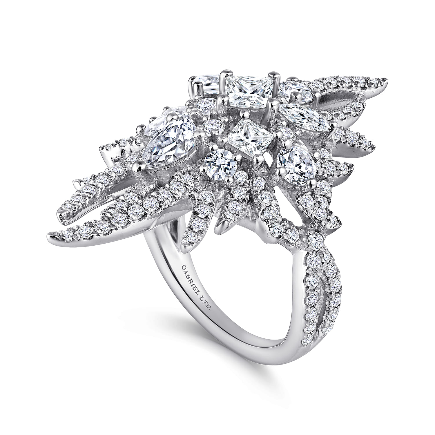 Diamond Pave Sunburst Statement Ring in 18K White Gold, photograph 3