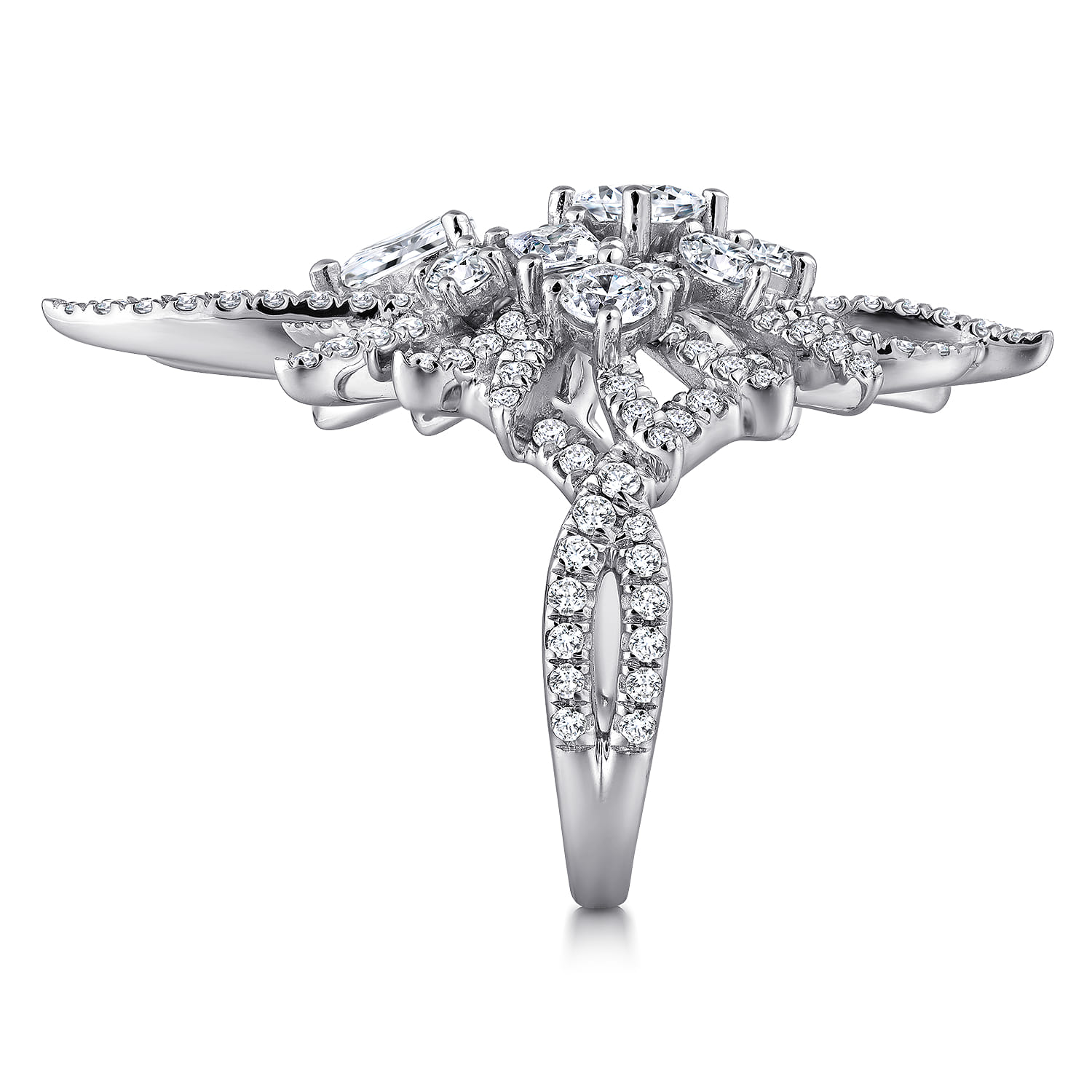 Diamond Pave Sunburst Statement Ring in 18K White Gold, photograph 4