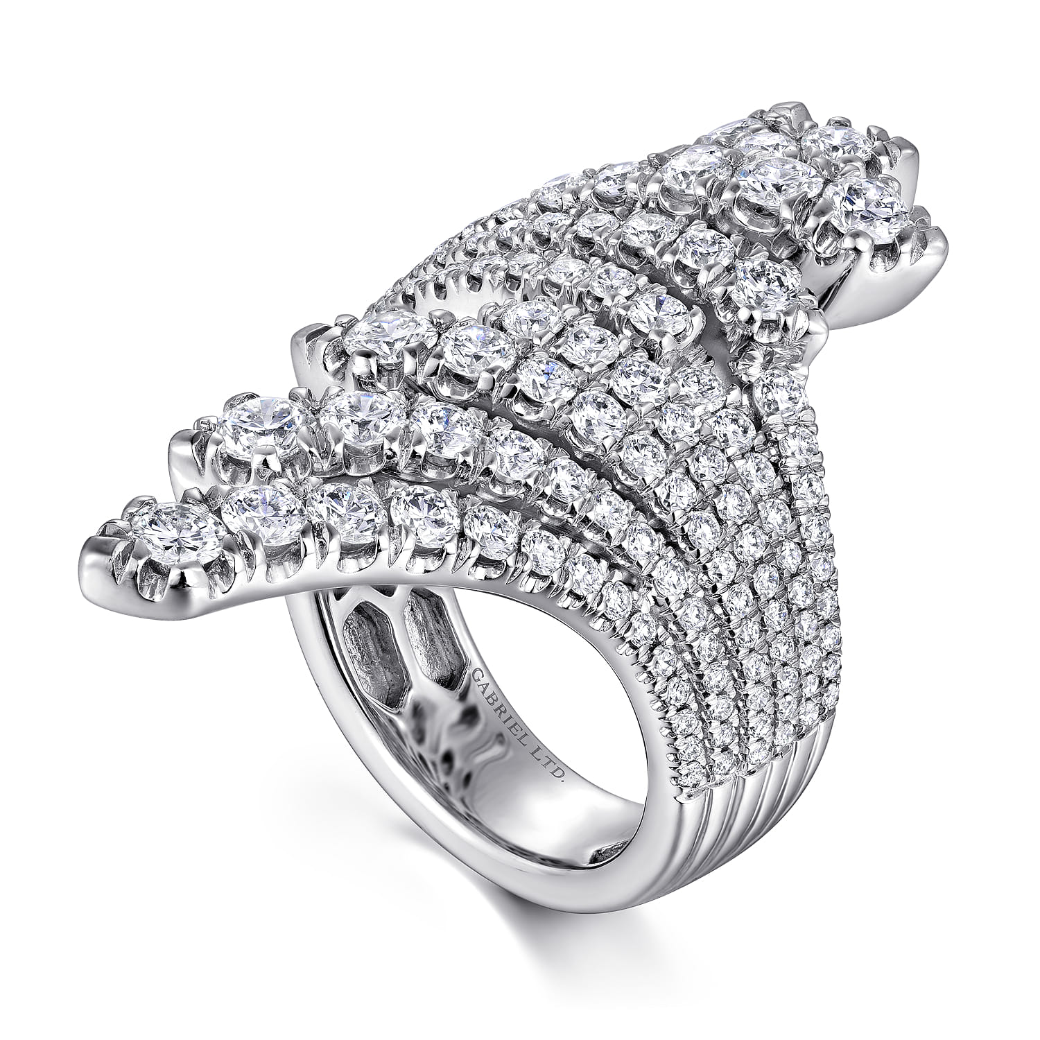 Dramatic Wide Band Diamond Fan Ring in 18K White Gold, photograph 3