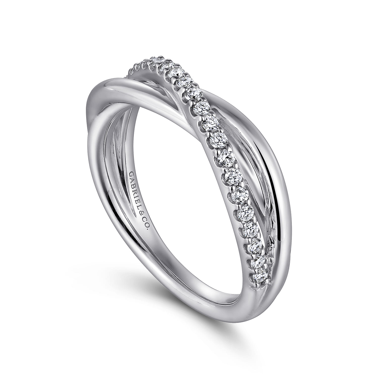 White Sapphire Criss Cross Ring in Sterling Silver, photograph 3