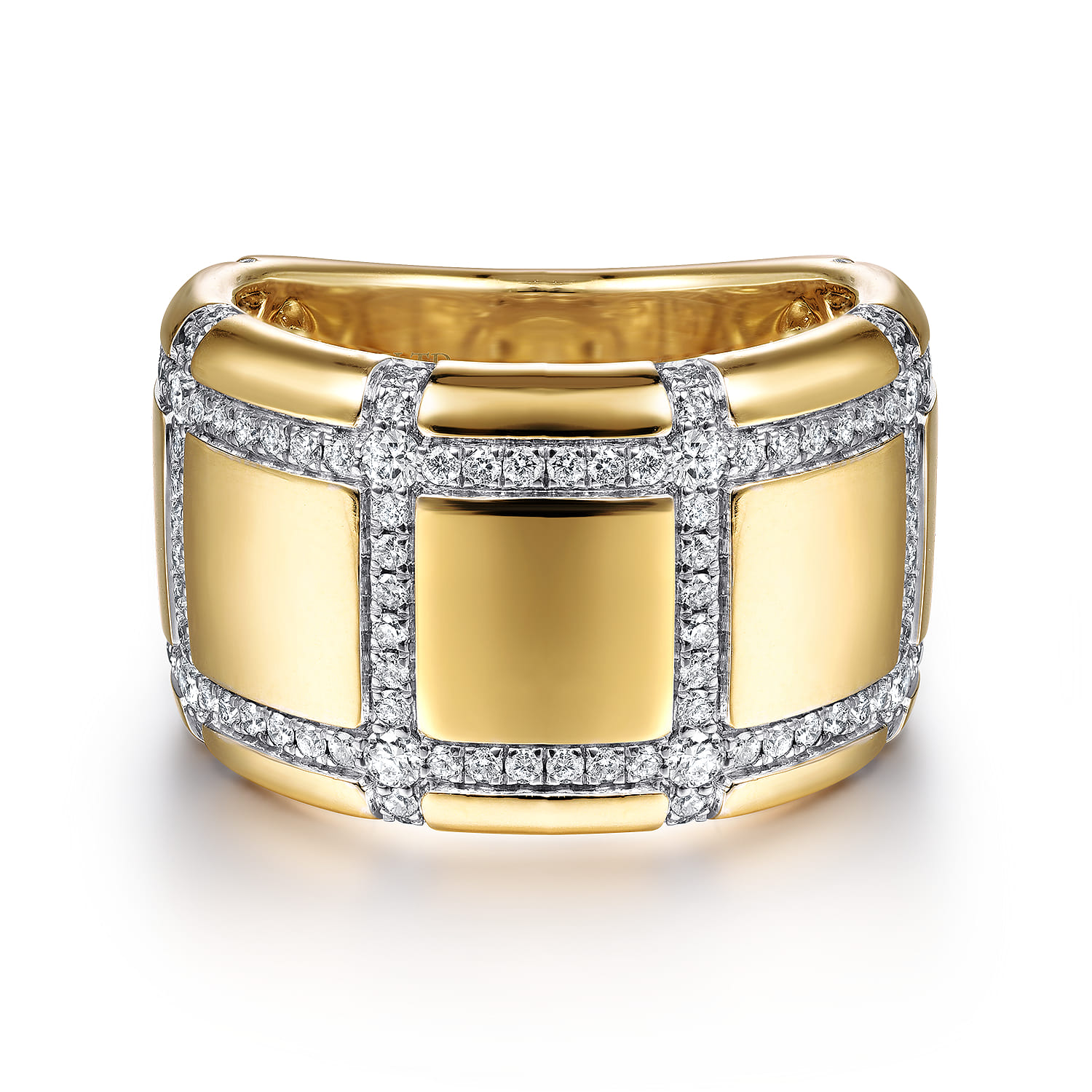 Wide Band Ring with Checkered Diamond Pattern
