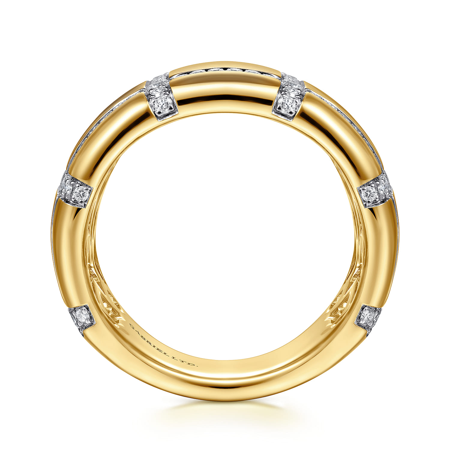 Wide Band Ring with Checkered Diamond Pattern in 18K Yellow Gold, photograph 2