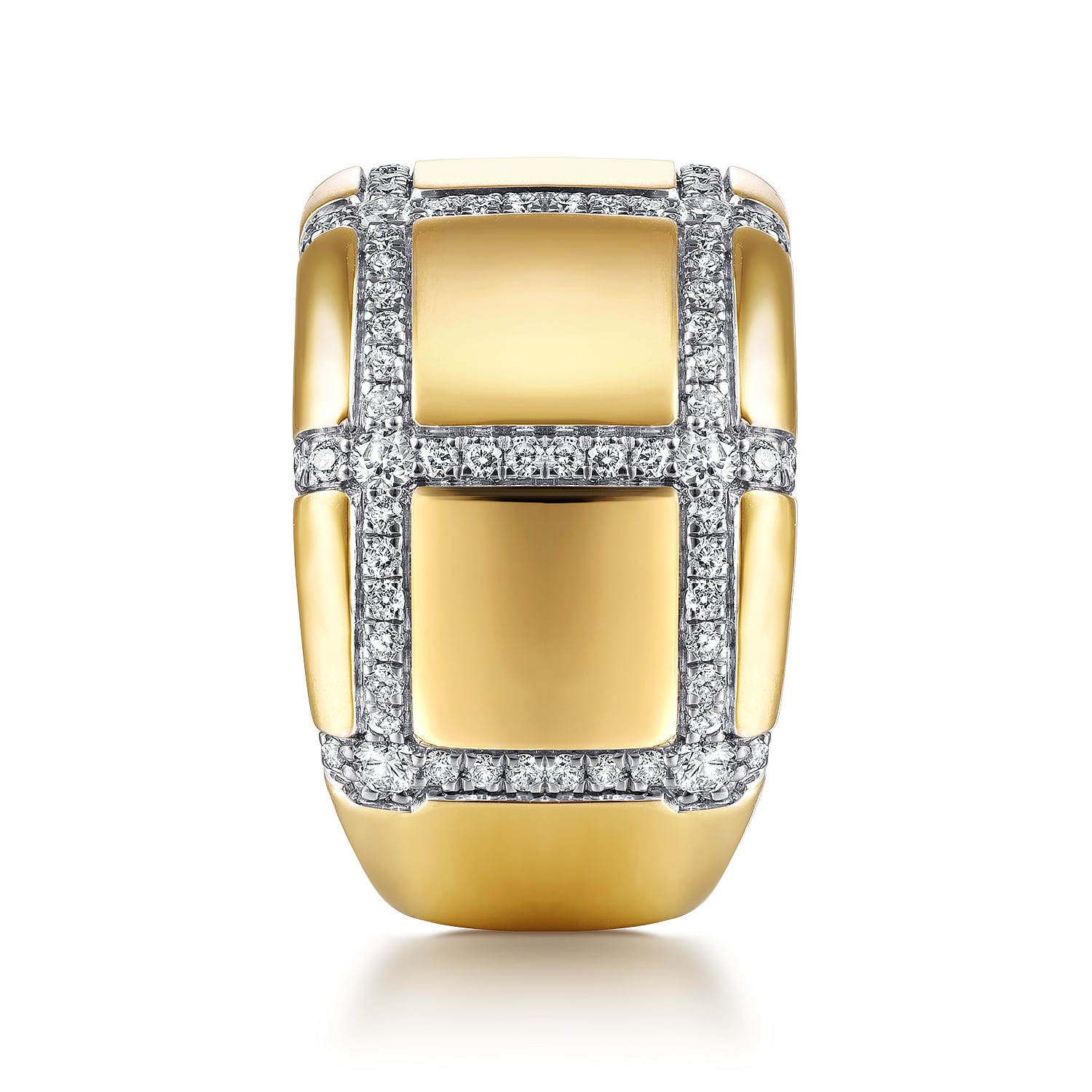 Wide Band Ring with Checkered Diamond Pattern in 18K Yellow Gold, photograph 4