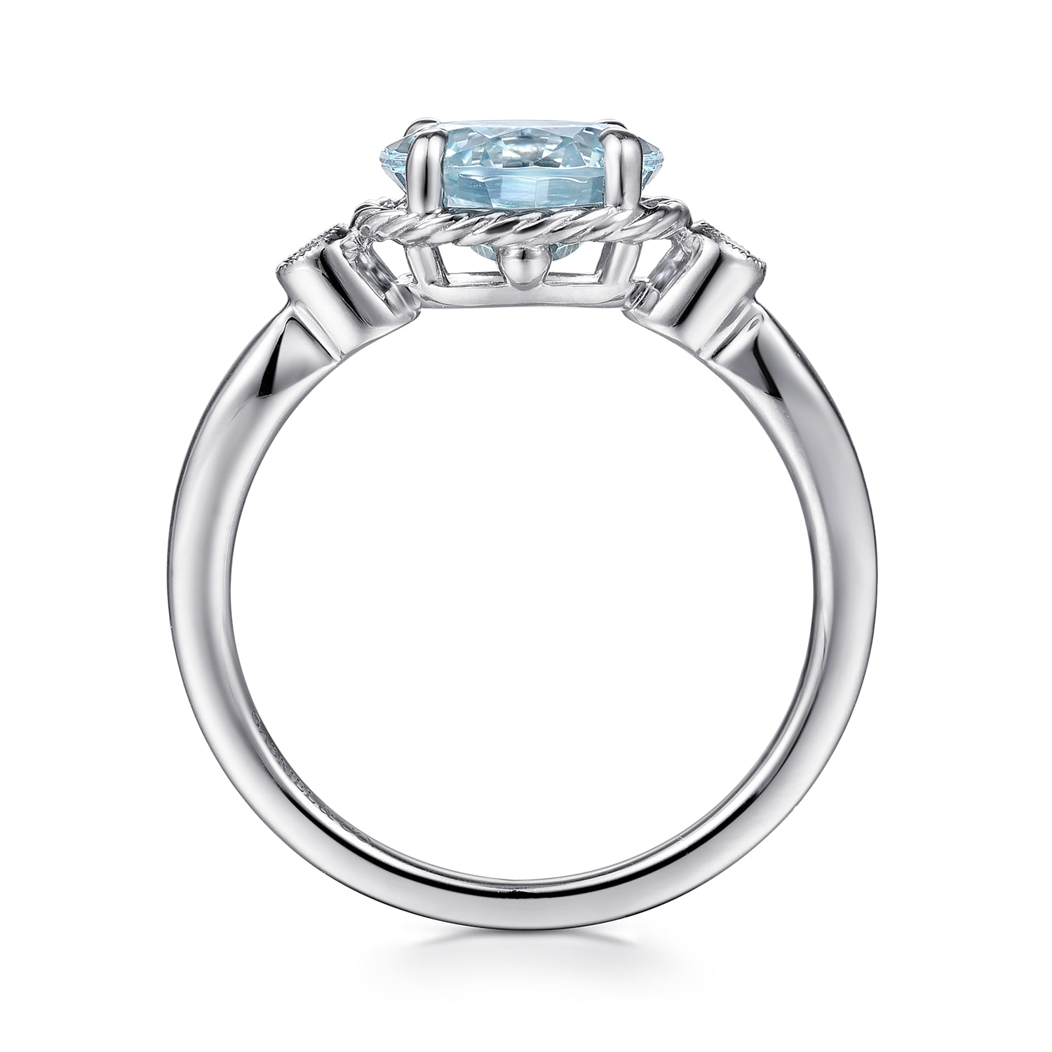 Oval Aquamarine and Diamond Three Stone Promise Ring in 14K White Gold, photograph 2