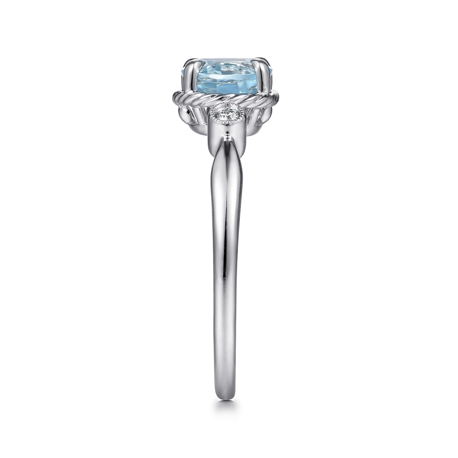 Oval Aquamarine and Diamond Three Stone Promise Ring in 14K White Gold, photograph 4
