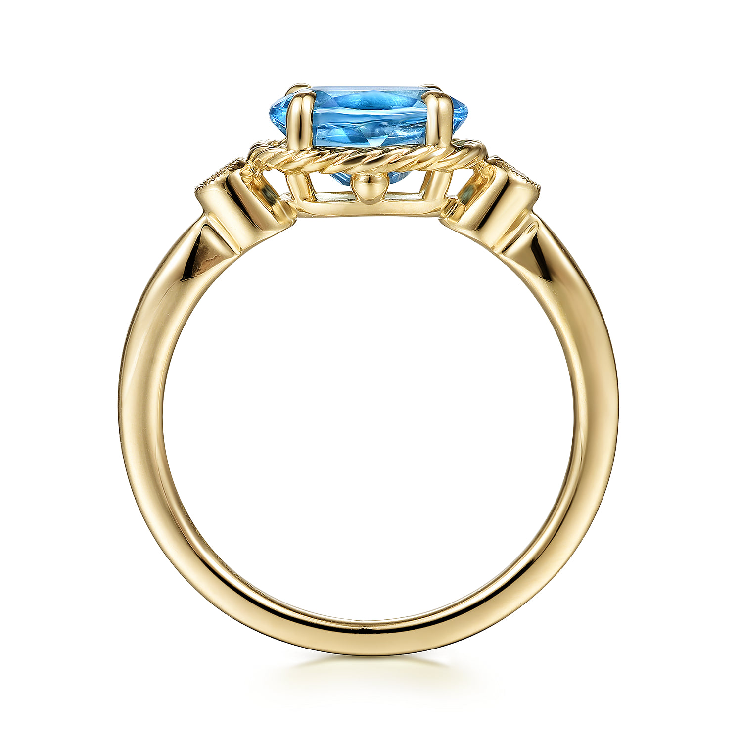 Rope Swiss Blue Topaz and Diamond Promise Ring in 14K Yellow Gold, photograph 2