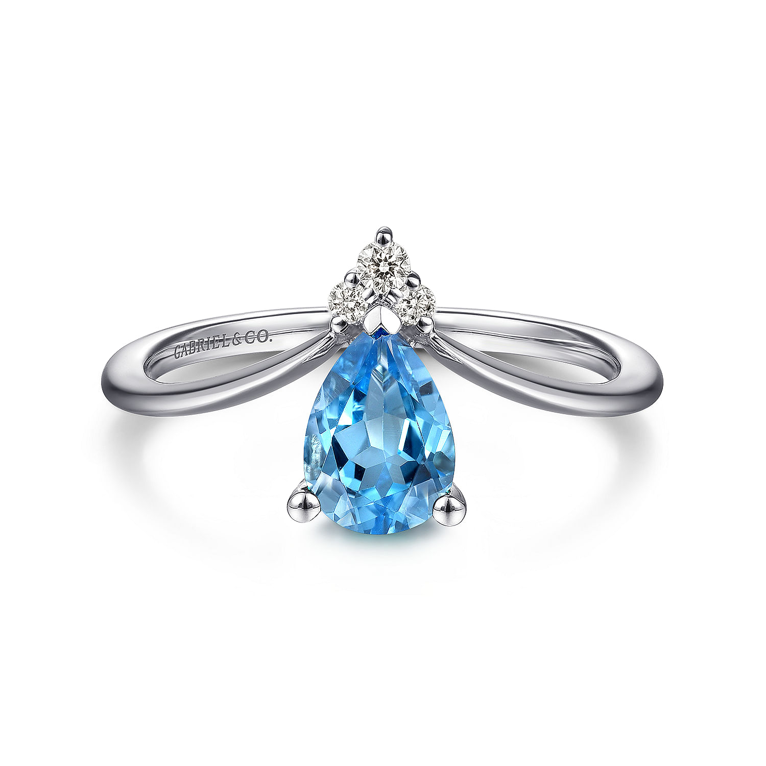14K White Gold Swiss Blue Topaz Diamond Chevron Ring @ $650