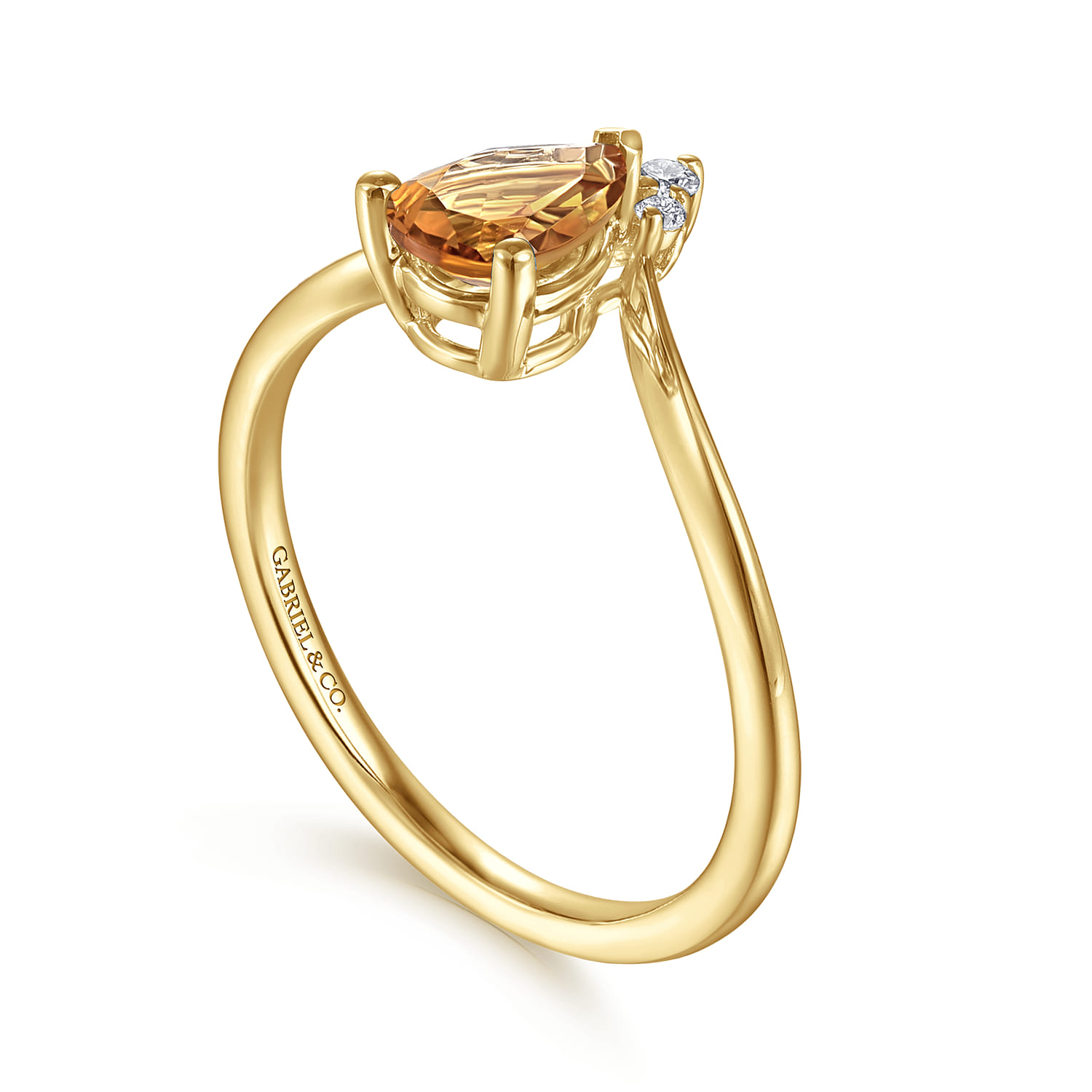Citrine Diamond Chevron Promise Ring in 14K Yellow Gold, photograph 3