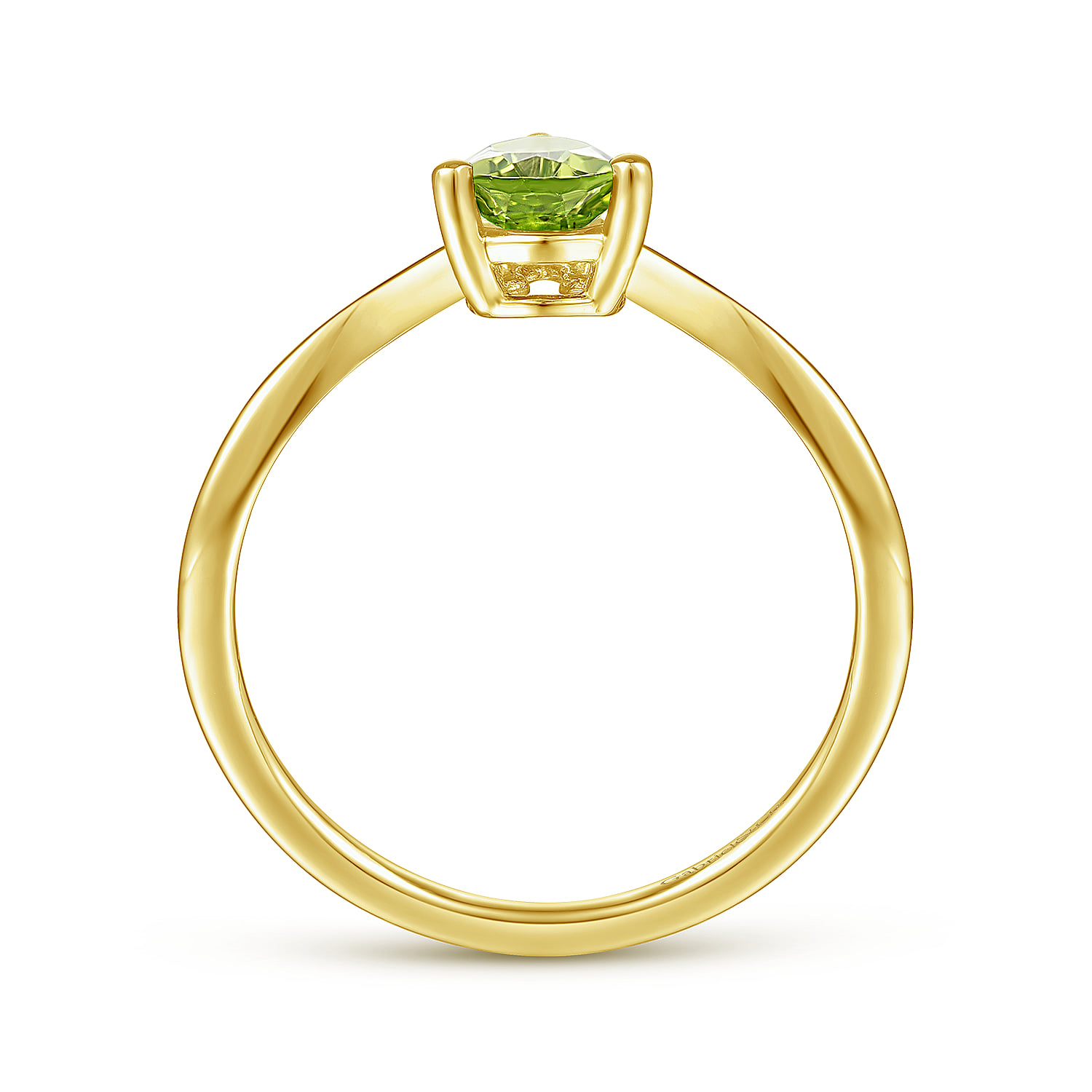 Peridot Diamond Chevron Promise Ring in 14K Yellow Gold, photograph 2