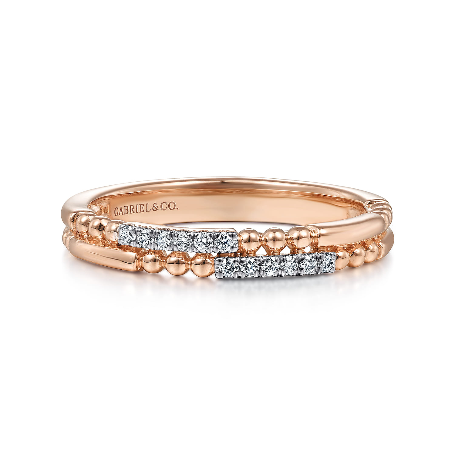 Two Row Beaded Diamond Stackable Ring
