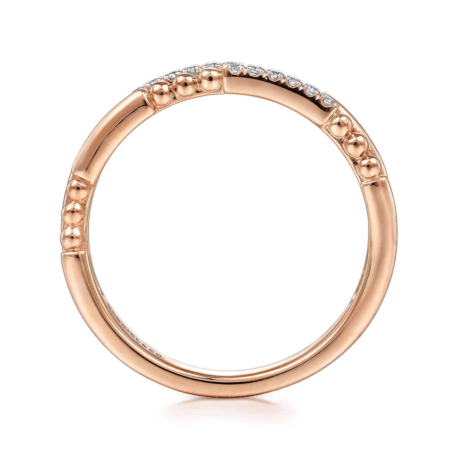 Two Row Beaded Diamond Stackable Ring in 14K Rose Gold, photograph 2