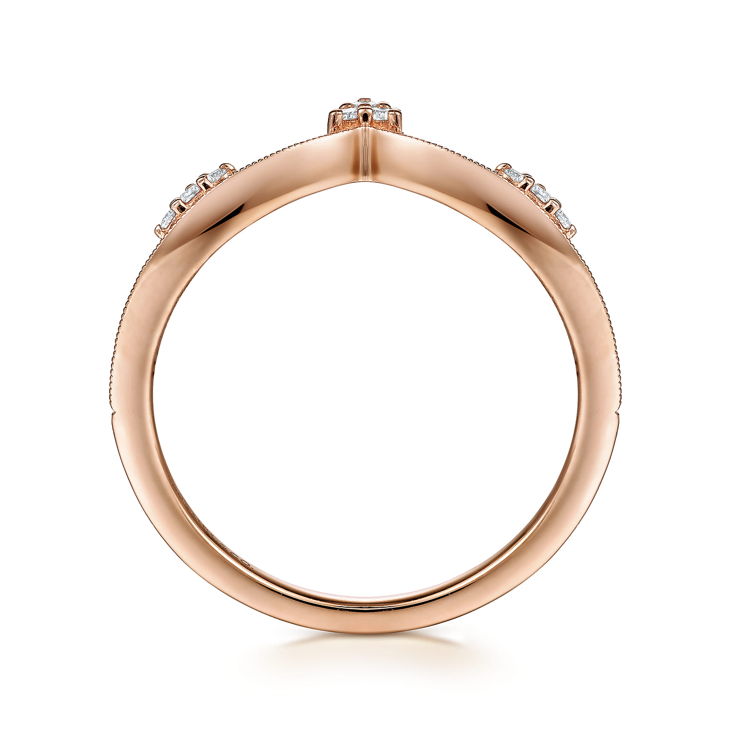 Diamond Cluster Chevron Ring in 14K Rose Gold, photograph 2