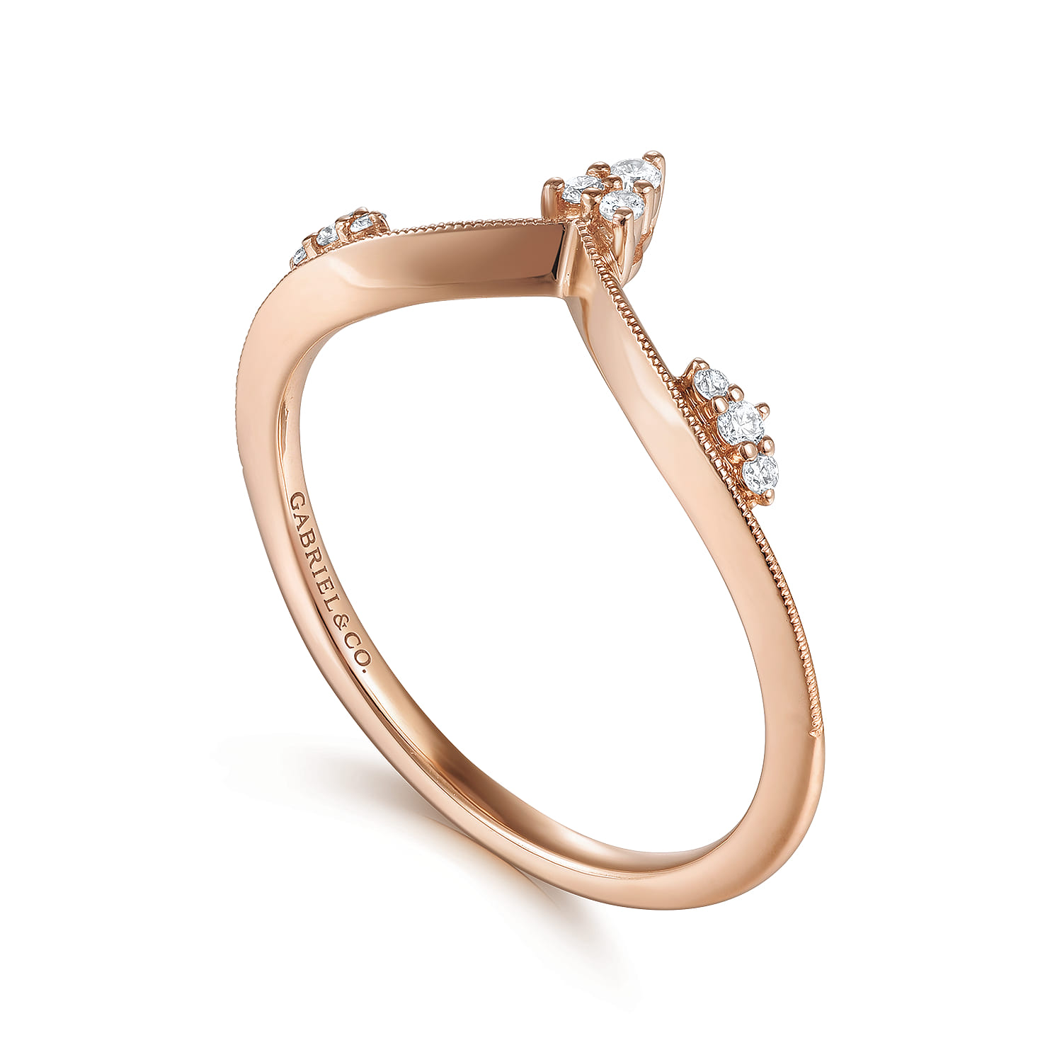 Diamond Cluster Chevron Ring in 14K Rose Gold, photograph 3