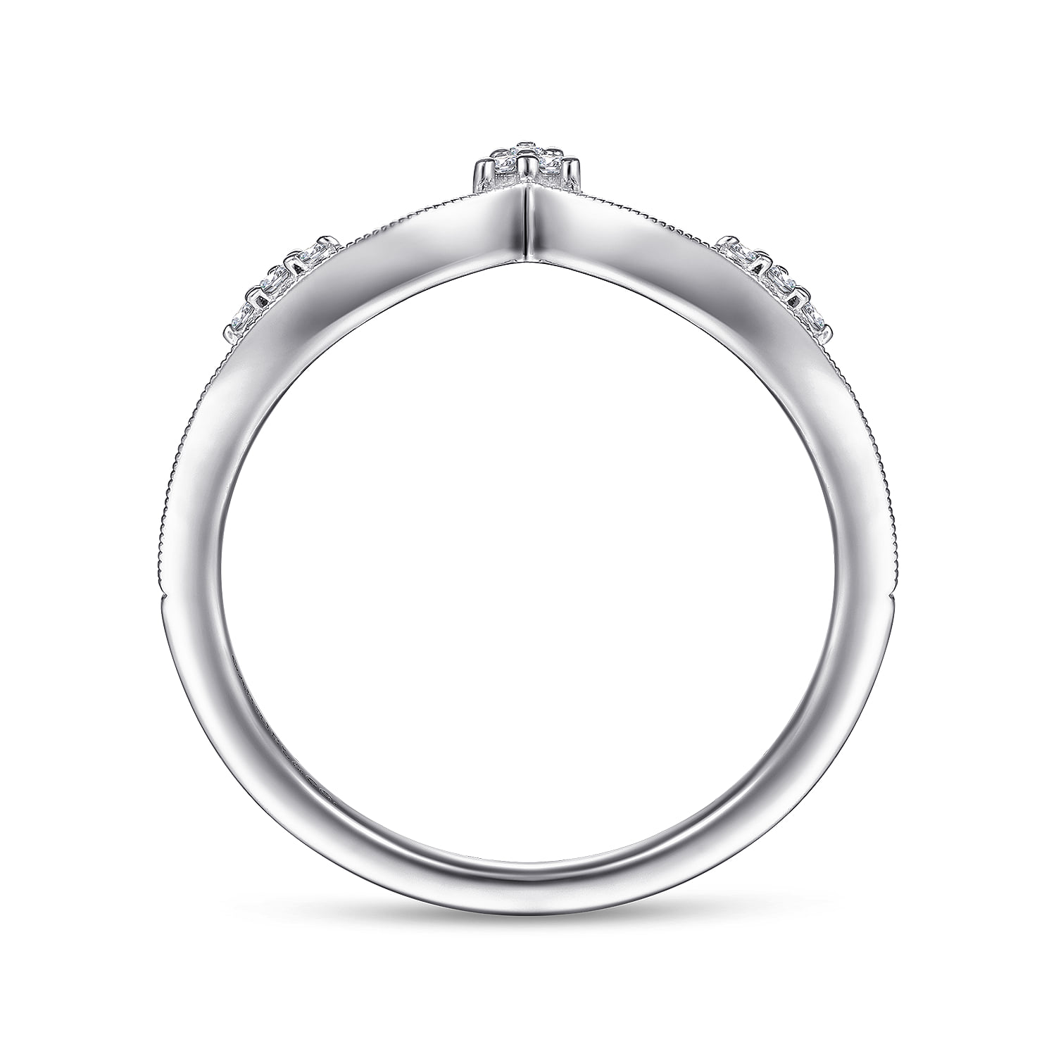 Diamond Cluster Chevron Ring in 14K White Gold, photograph 2