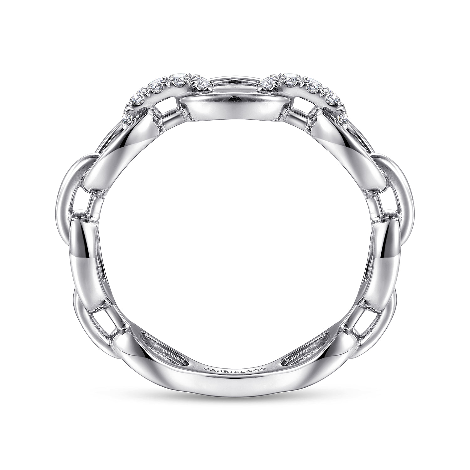 Diamond Link Chain Ladies Ring in 14K White Gold, photograph 2
