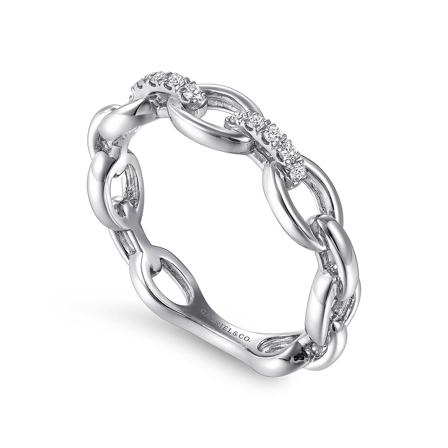 Diamond Link Chain Ladies Ring in 14K White Gold, photograph 3