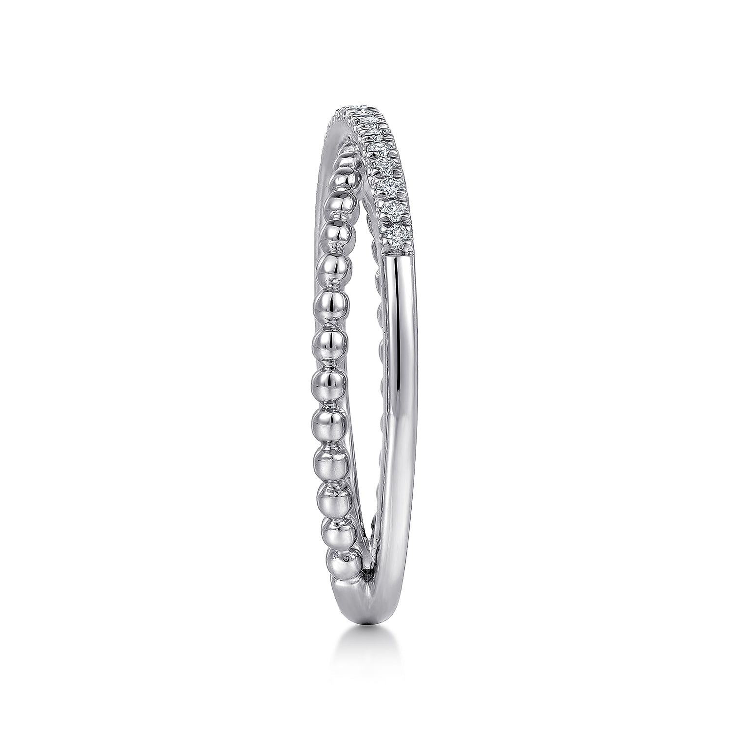 Beaded Pave Diamond Criss Cross Ring in 14K White Gold, photograph 4