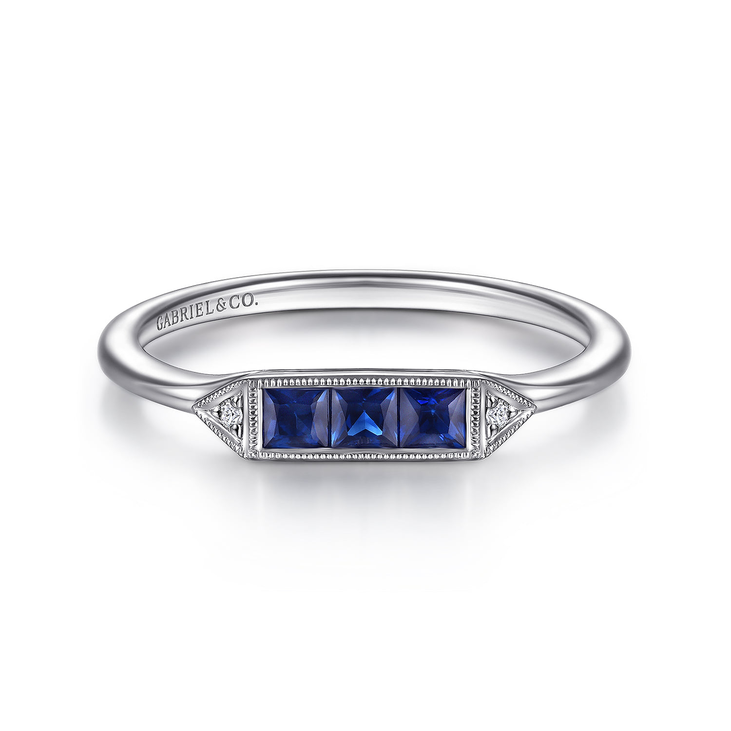 Diamond and Trio Princess Cut Sapphire Promise Ring
