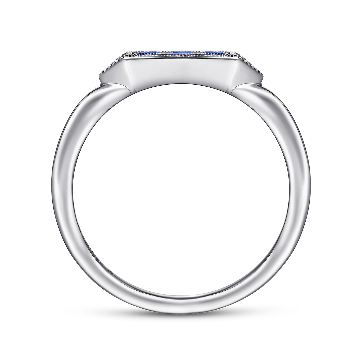 Diamond and Trio Princess Cut Sapphire Promise Ring in 14K White Gold, photograph 2